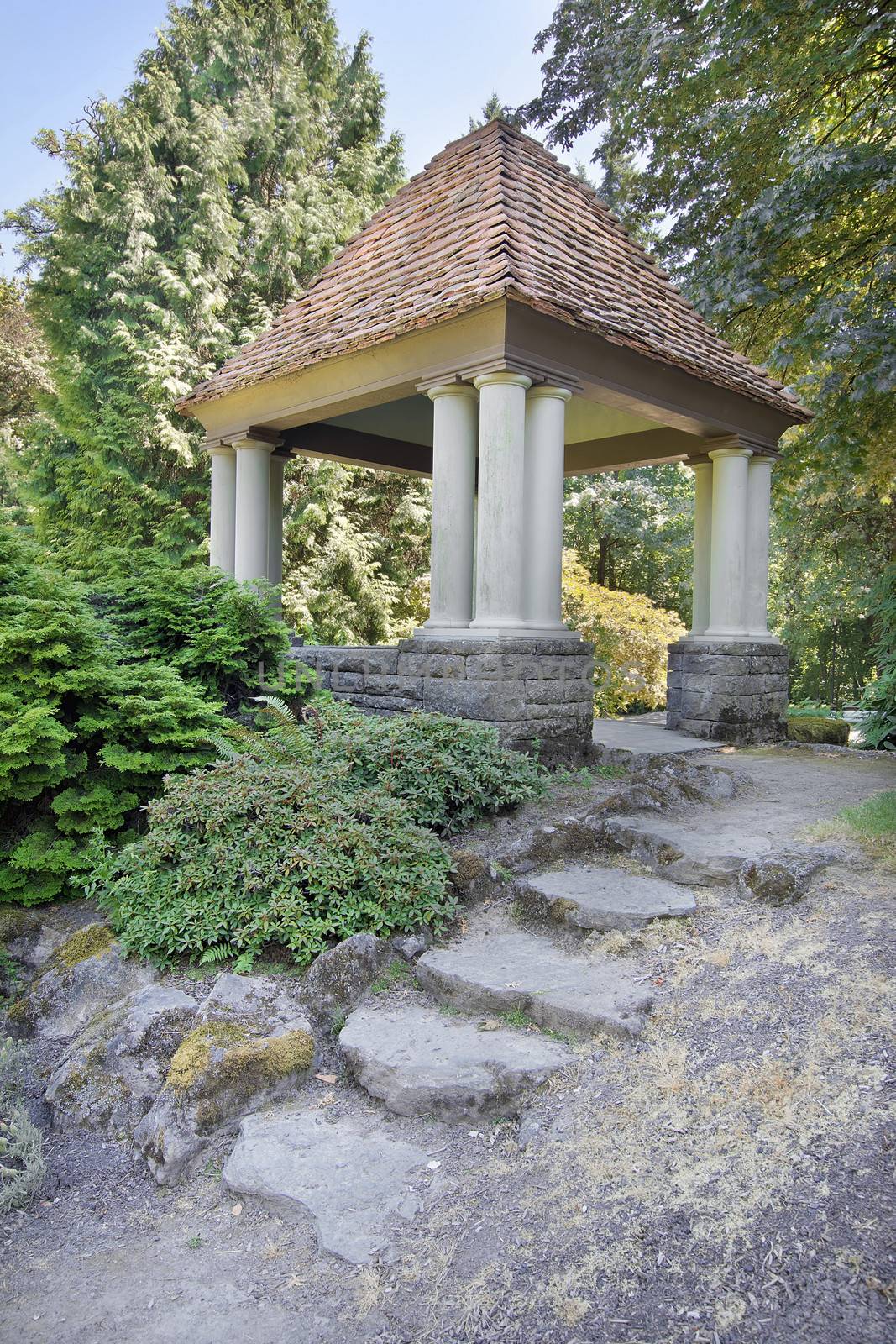 Gazebo with Natural Stone Steps at Public Garden