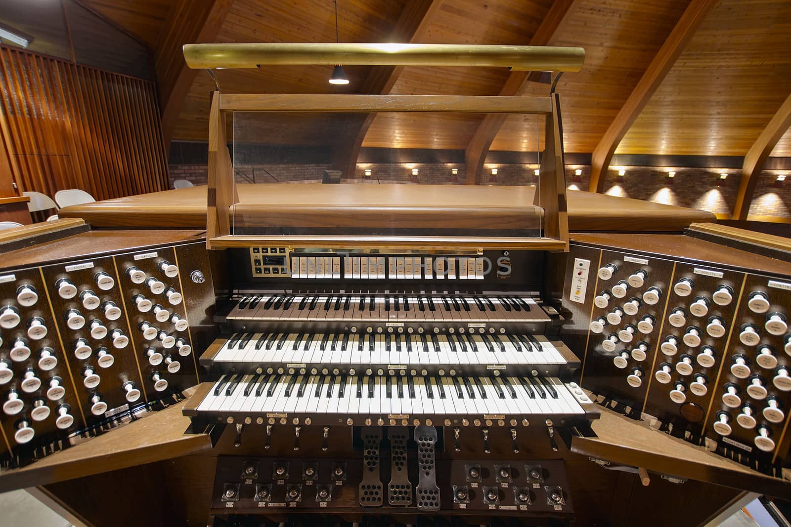 Church Pipe Organ Keyboards Pedalboard and Control Buttons
