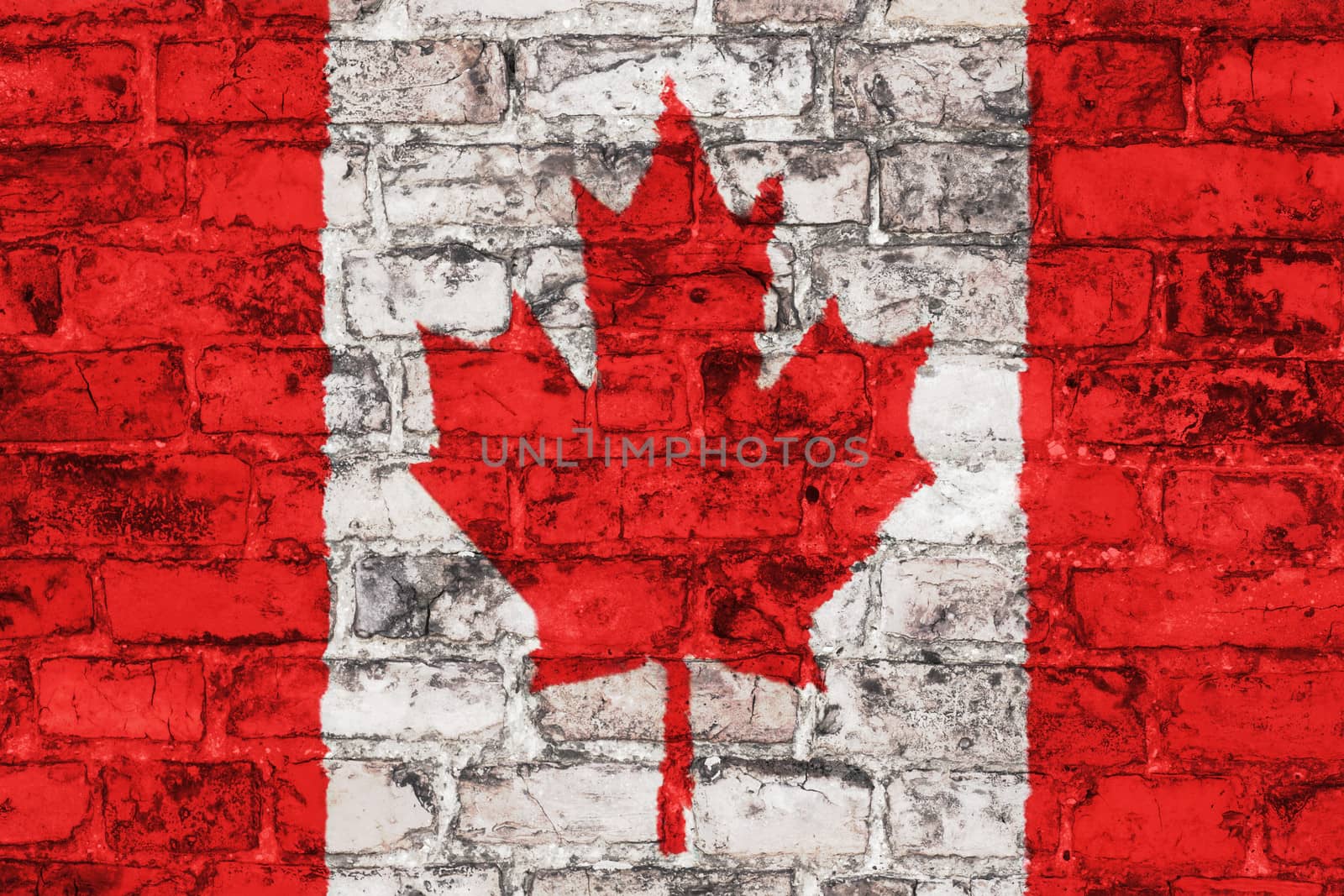 Canadian flag graphic on brick wall background