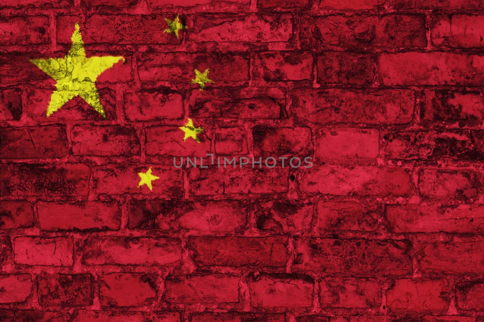 Chinese flag graphic on brick wall background