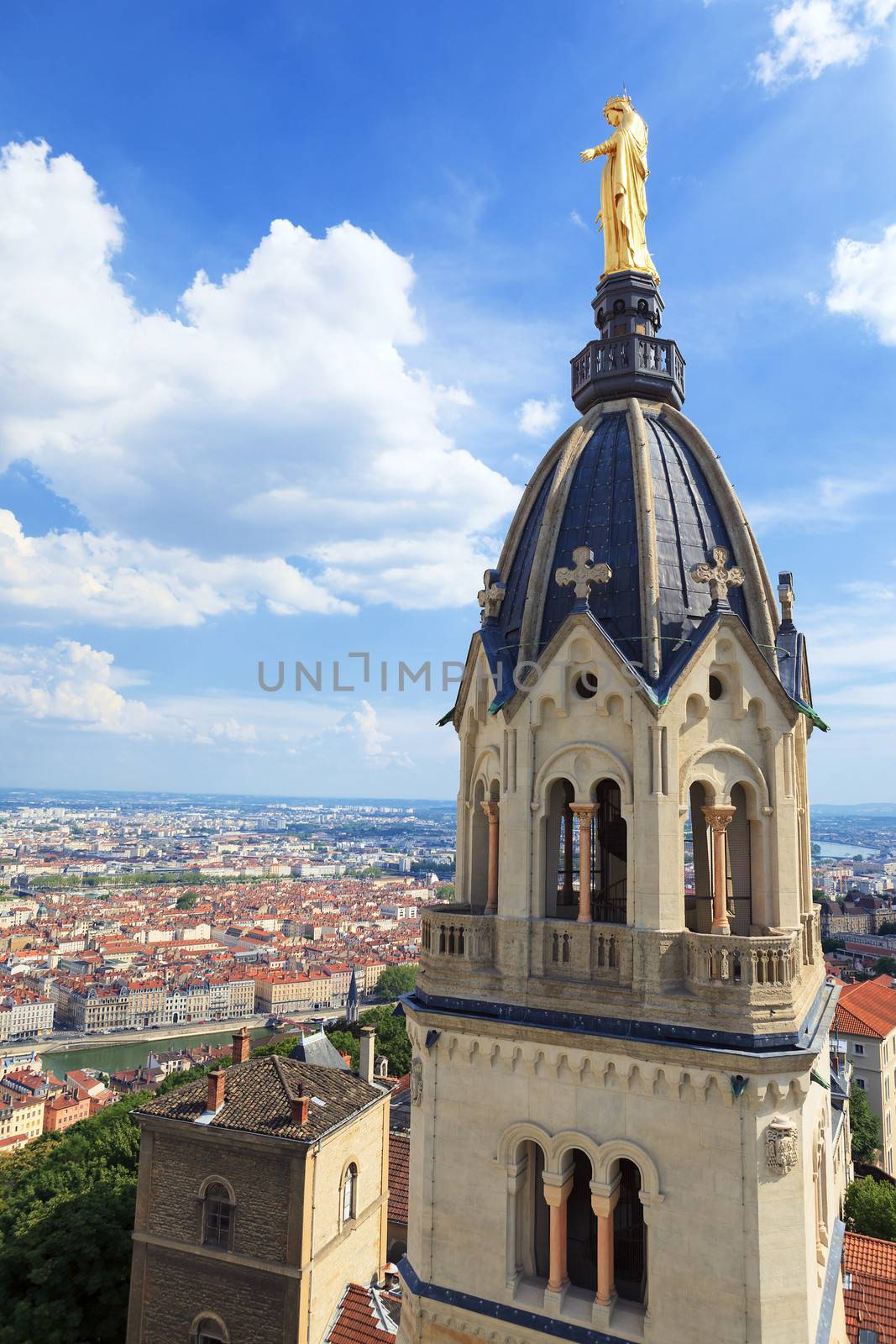 View of Lyon with Golden Statue of Virgin Mary by vwalakte