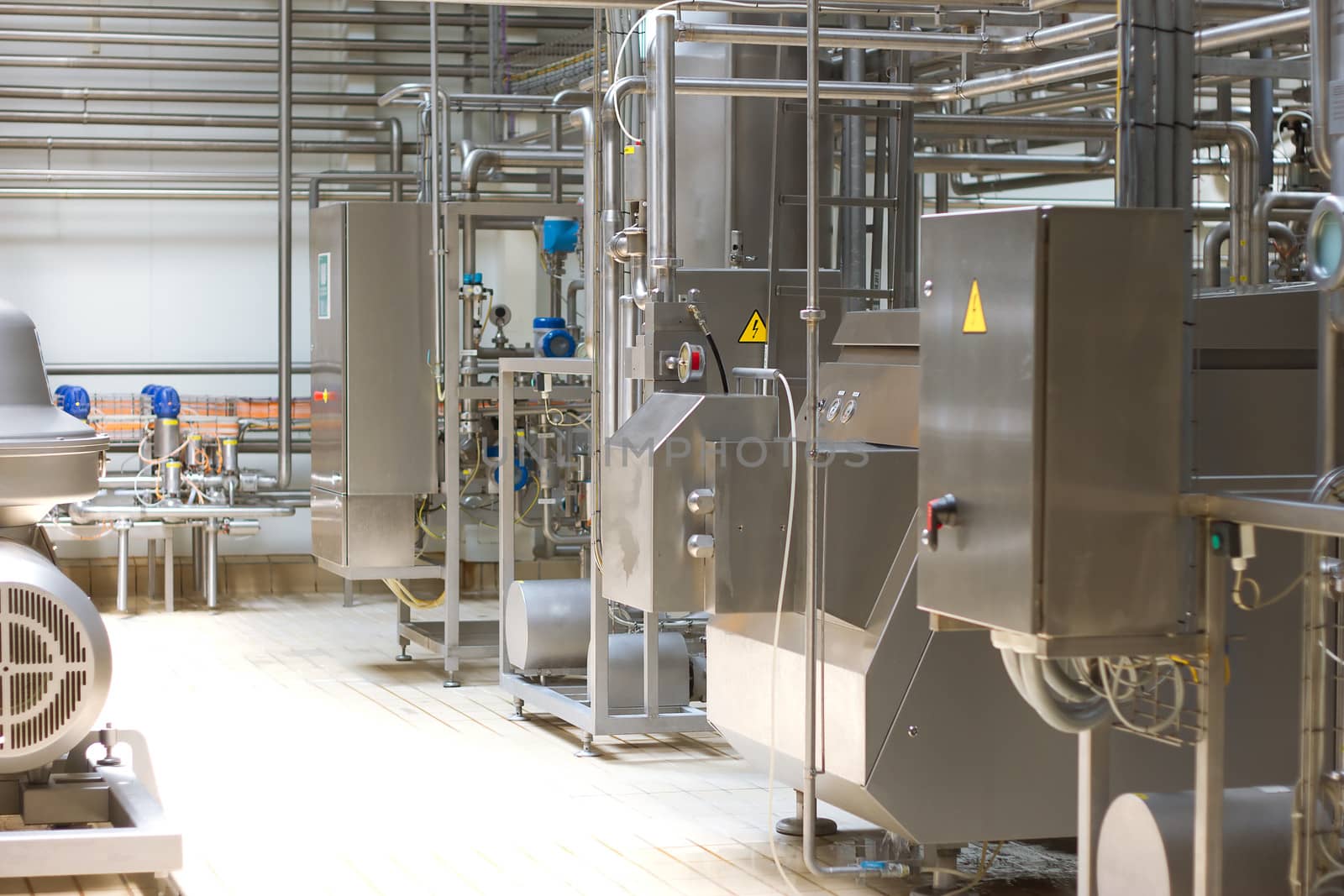 Dairy Plant. Conveyor with milk  bottles.