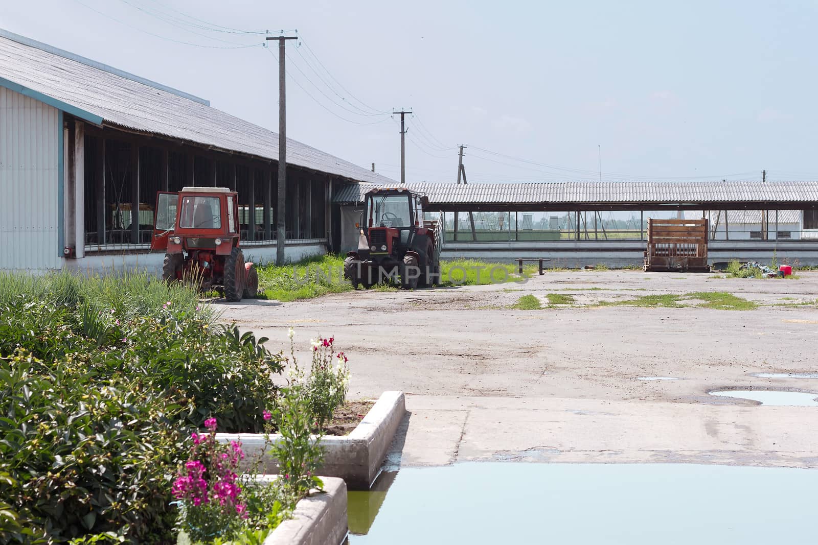 View of the farm and tractors