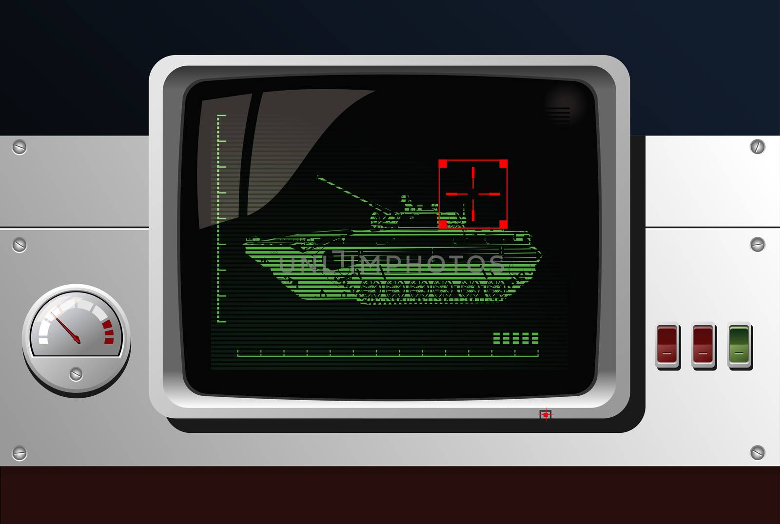 display of military radar, Infantry fighting vehicle. Simple gradients only - no gradient mesh.