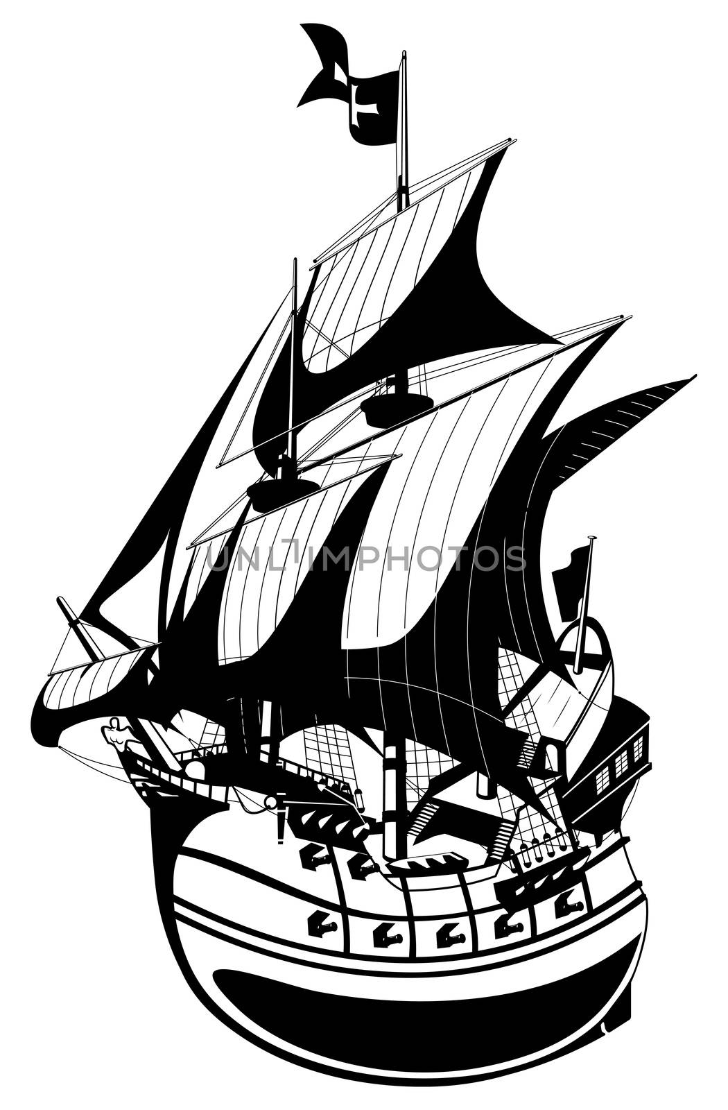 vector illustration of a medieval sailing ship.