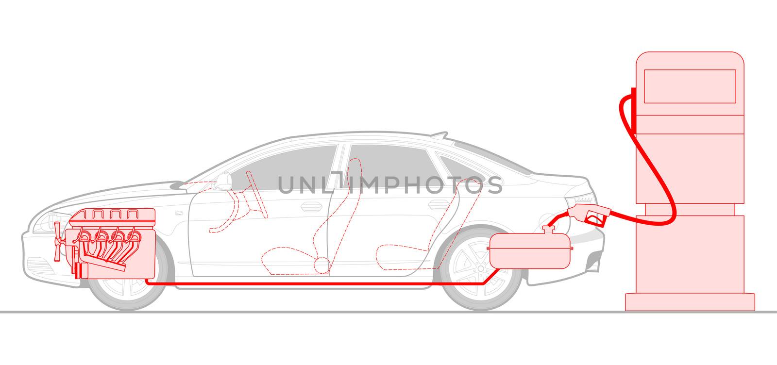 illustration of a car at a gas station.