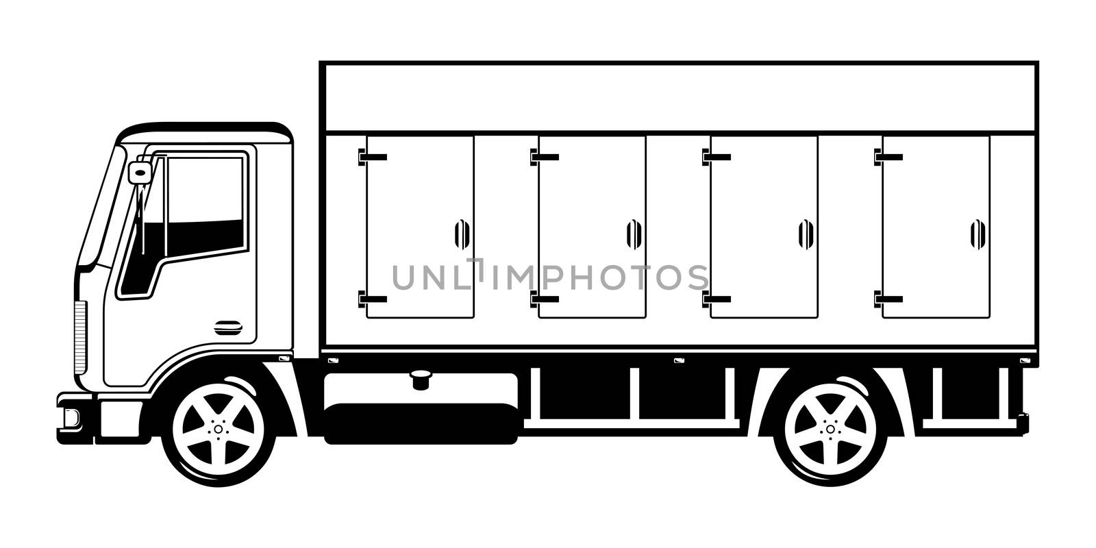 Vector  black and white illustration of truck. 