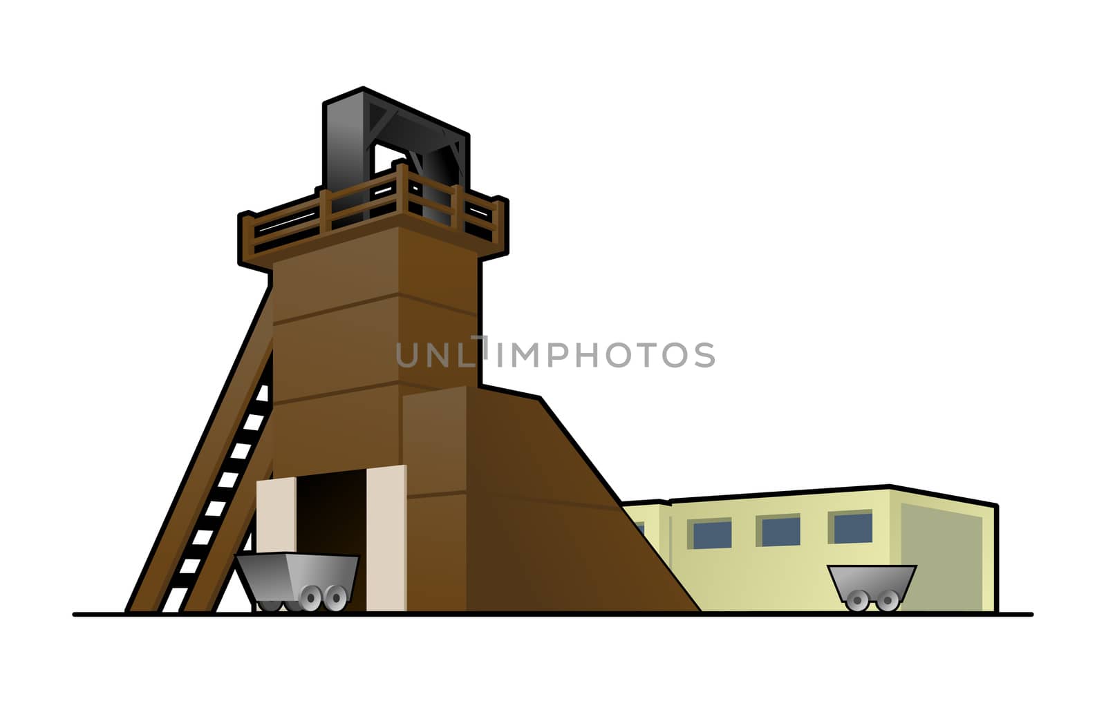 color vector illustration of coal mine. Exterior. 