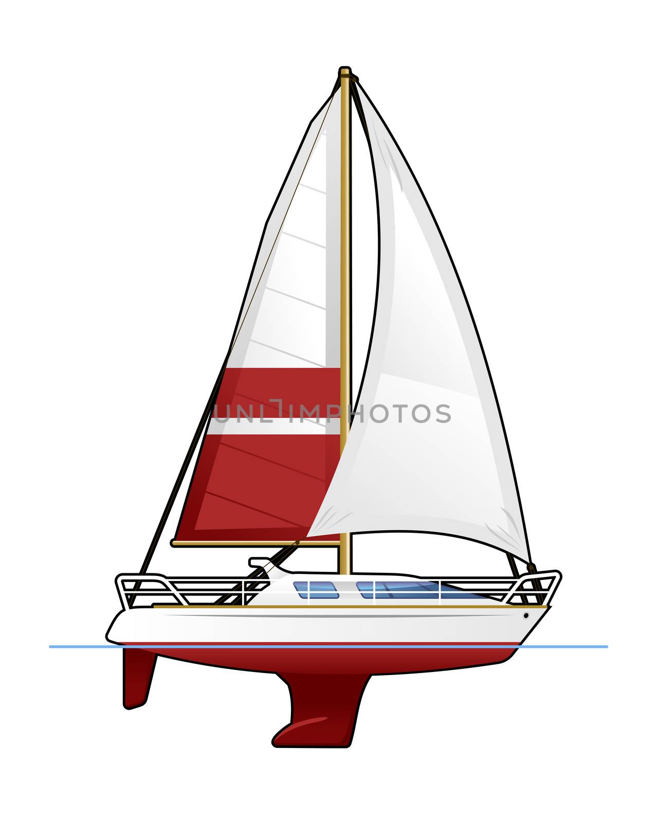 illustration of a sailing vessel. Simple gradients only - no gradient mesh.