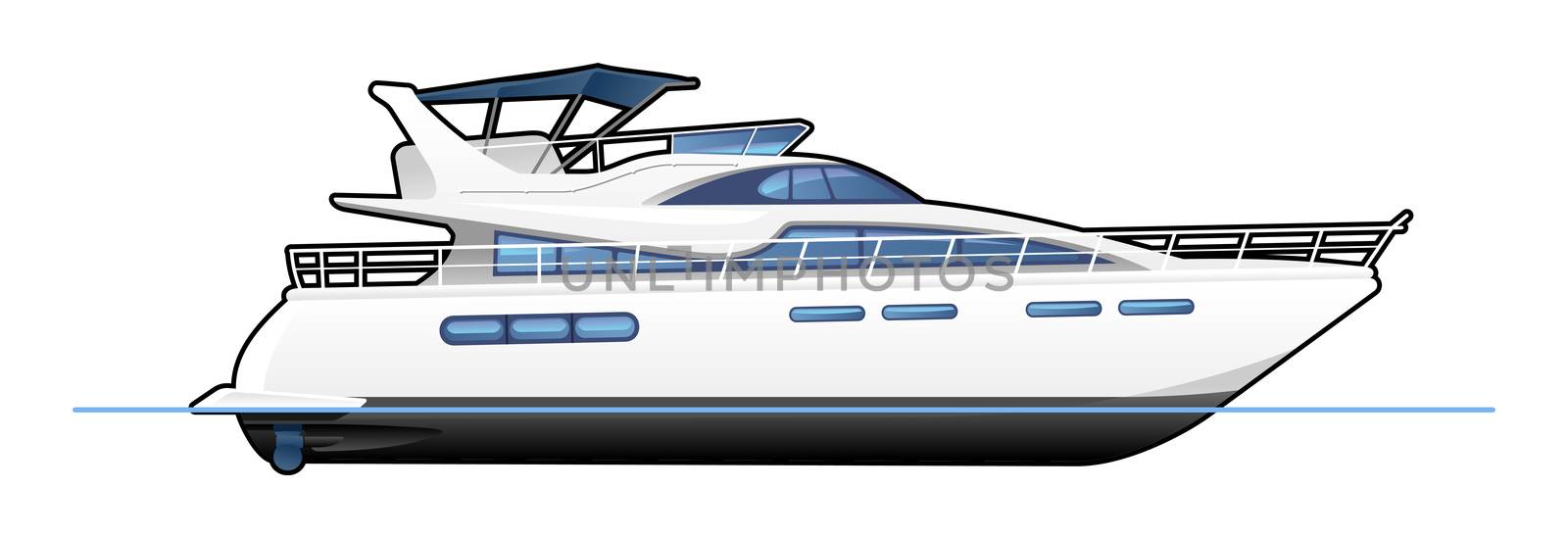 illustration of a motor yacht. Simple gradients only - no gradient mesh.