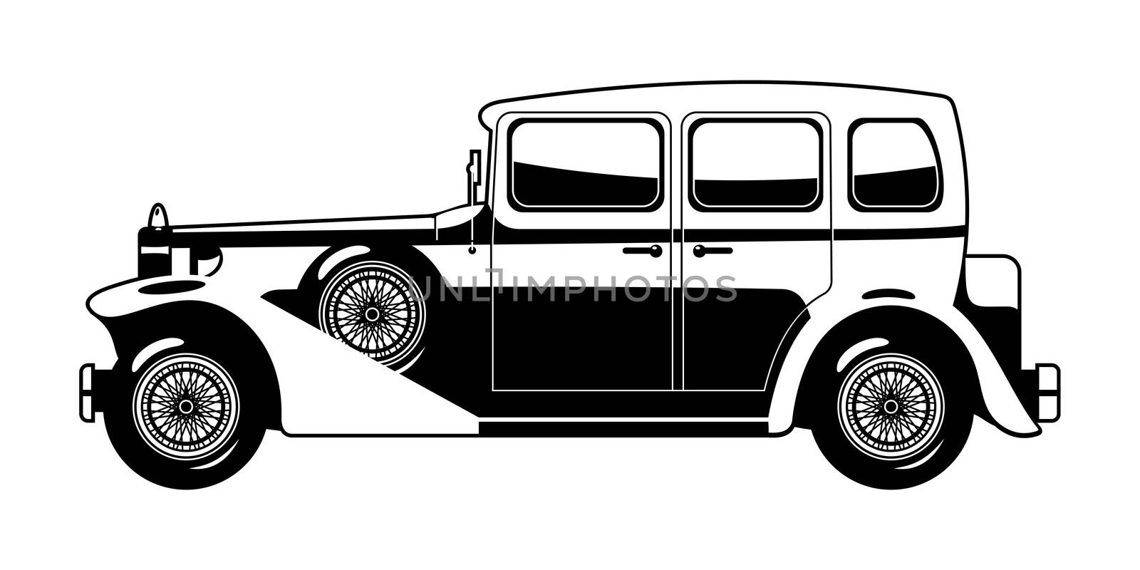 black and white  illustration of  Vintage car 