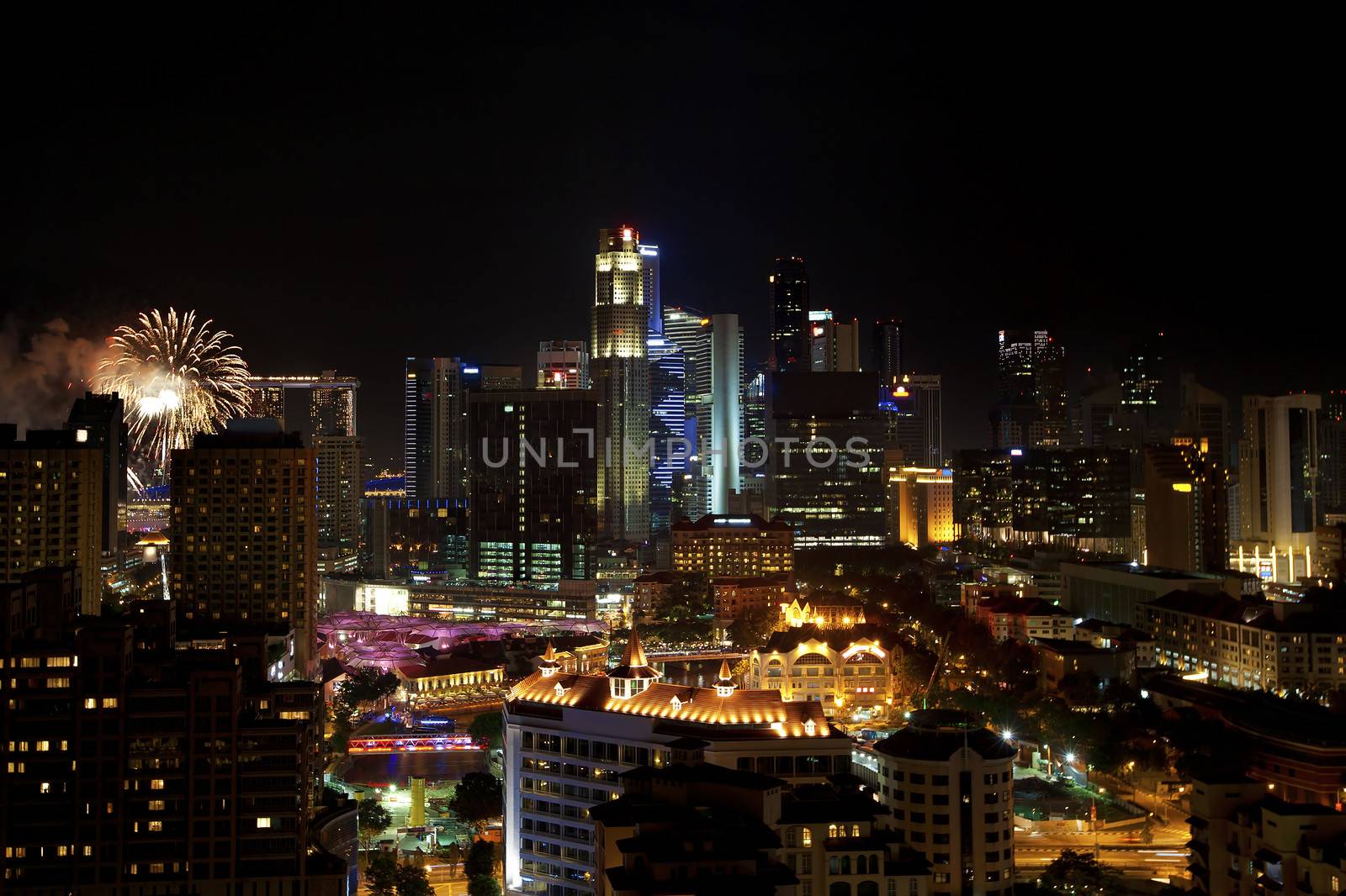 View of Singapore cityscape at night