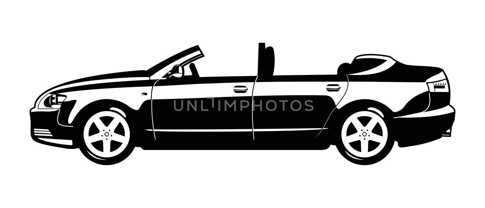 black and white illustration of  Convertible. (four-door)