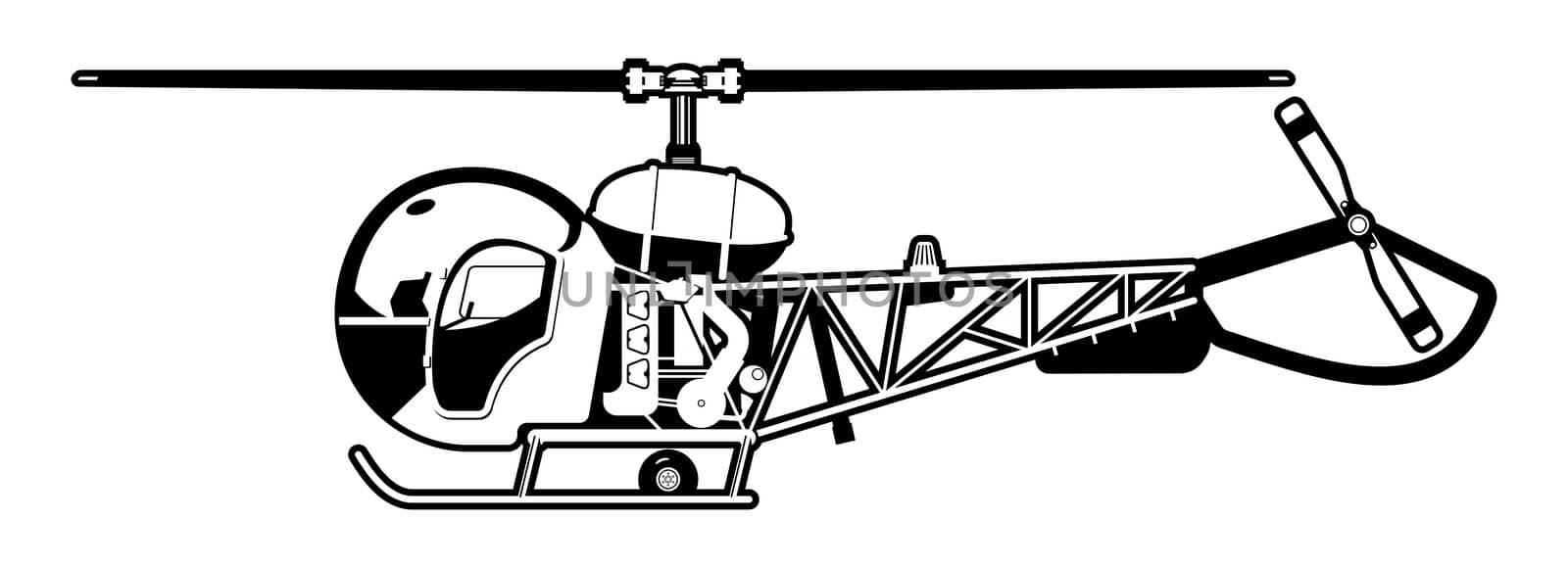 black and white illustration of the small helicopter. 