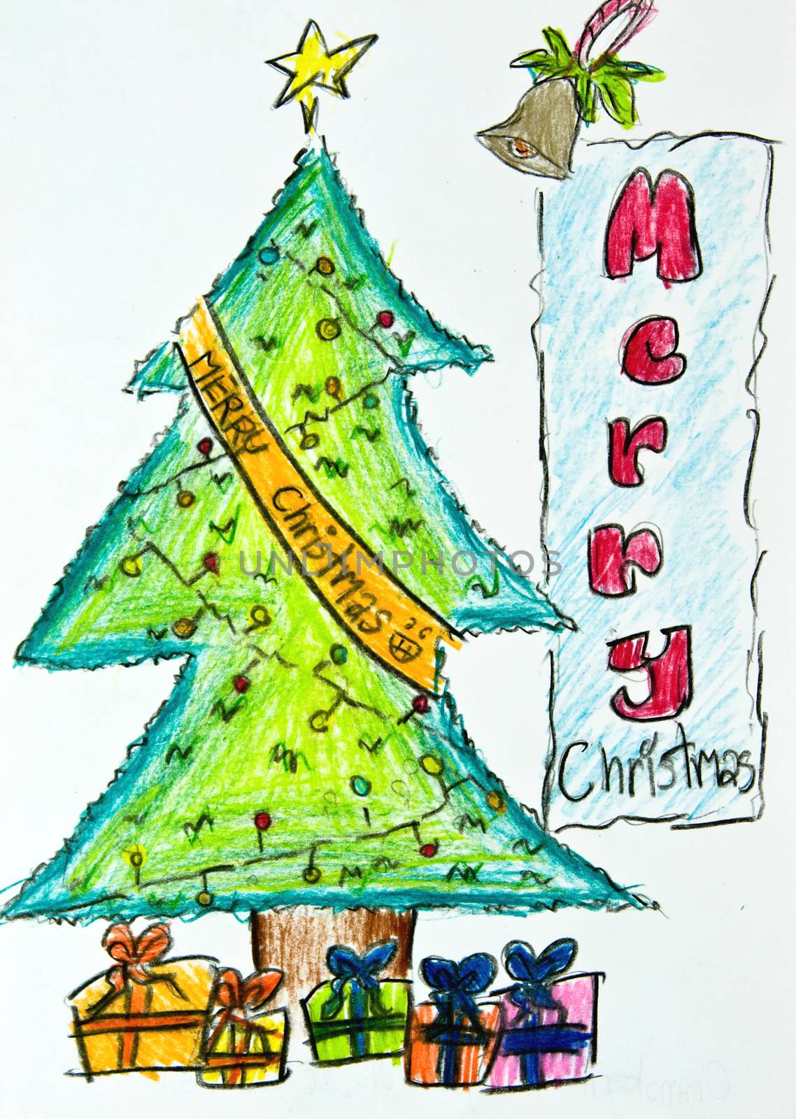 a kids drawing of christmas tree