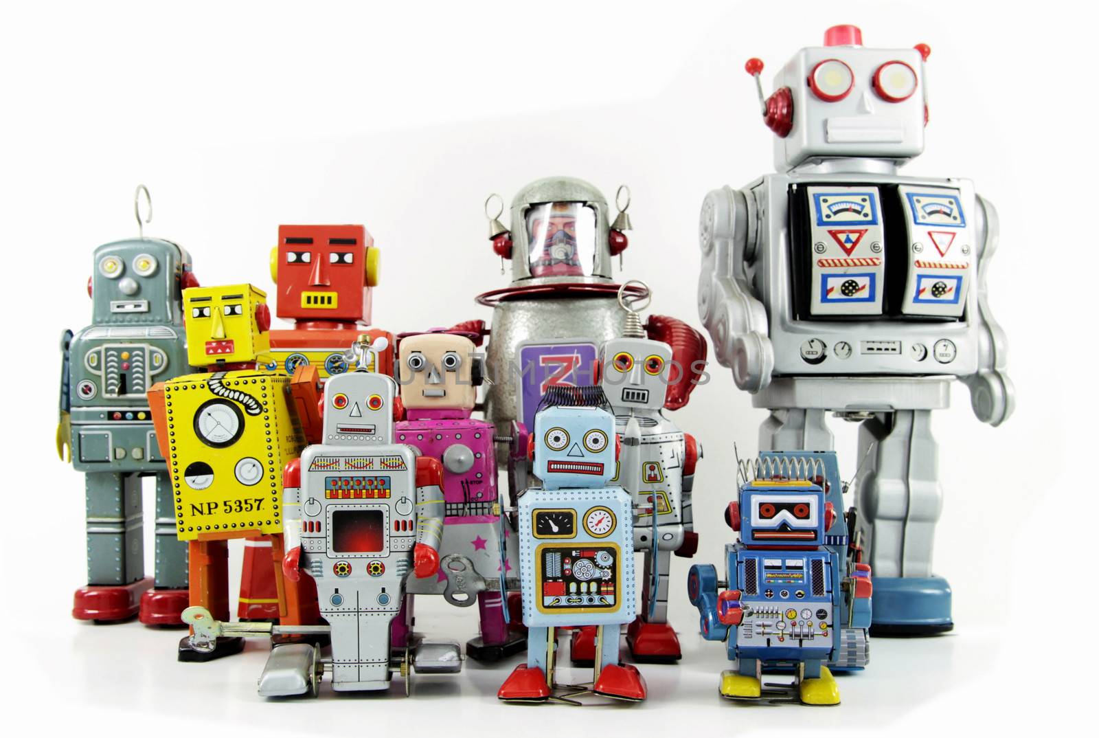 retro robot toy group