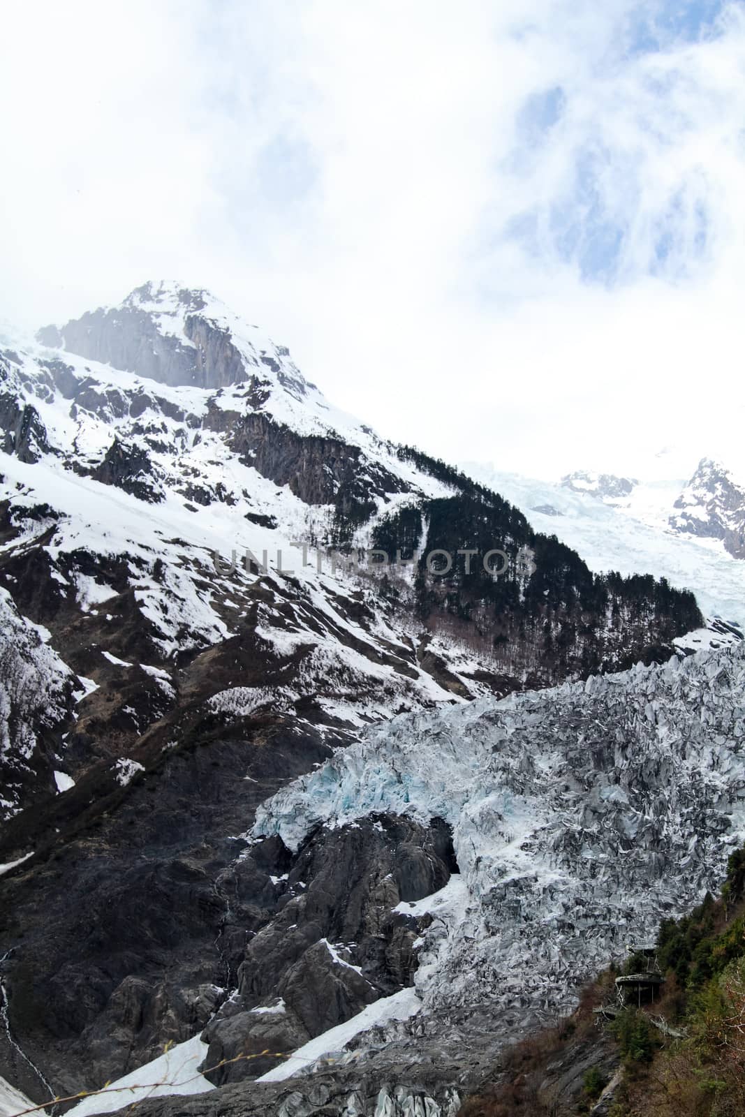 Beautiful landscape snow mountain with blue sky