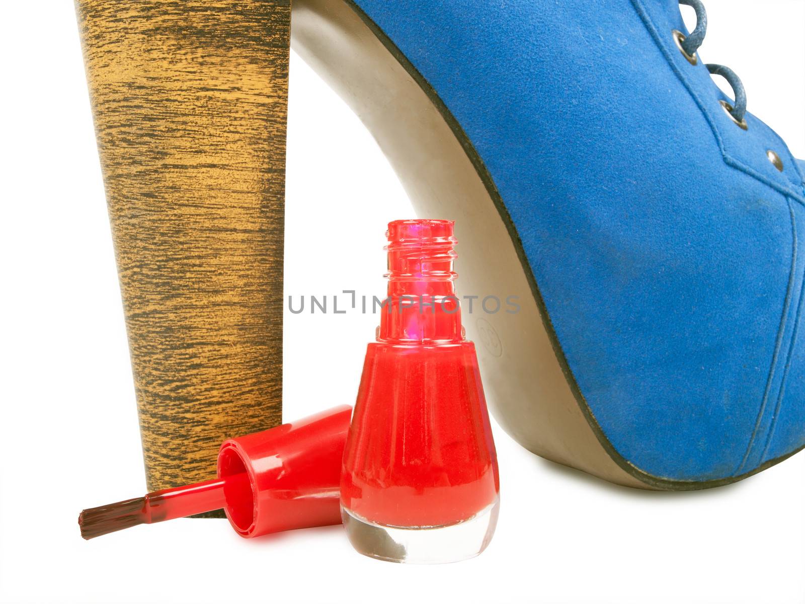 varnish for manicure and high heel, isolated