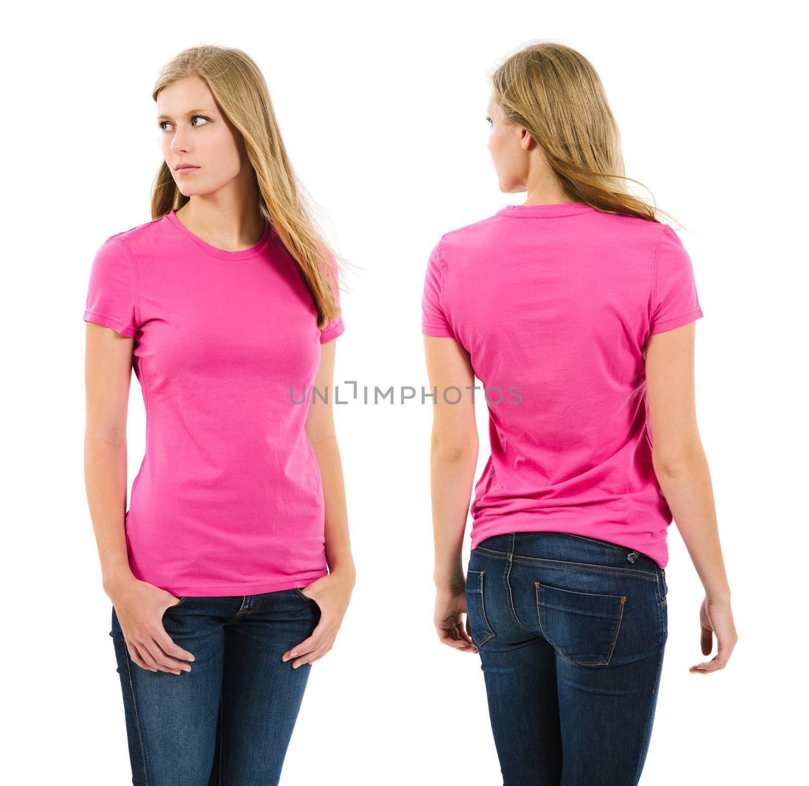 Female with blank pink shirt and long hair by sumners