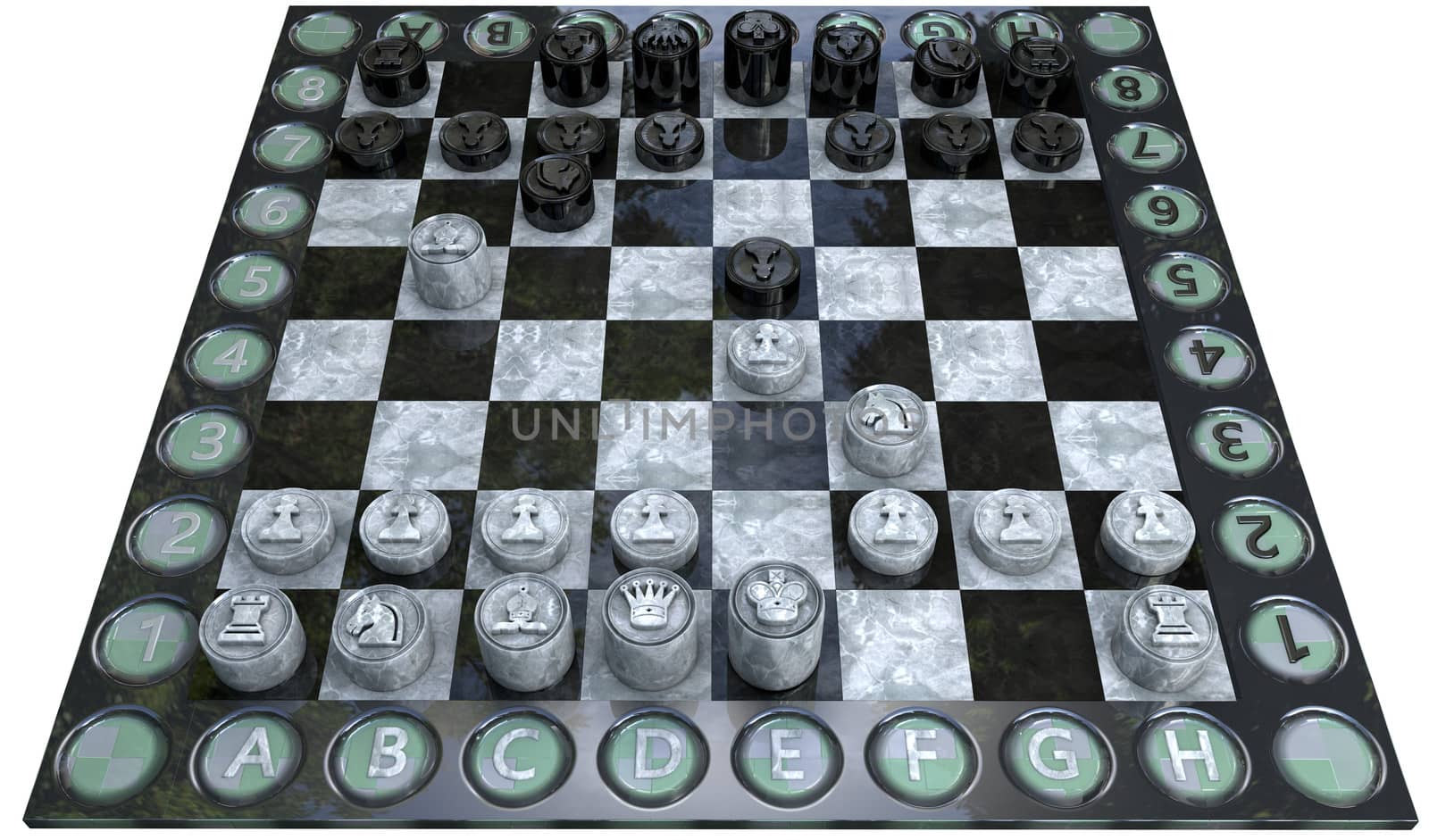 Spanish ruy lopez opening or done in 3d chess isolated with clipping path and alpha channel