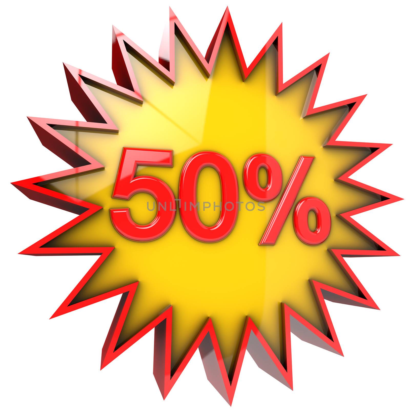 star with fifty percent discount in 3d isolated with clipping path and alpha channel
