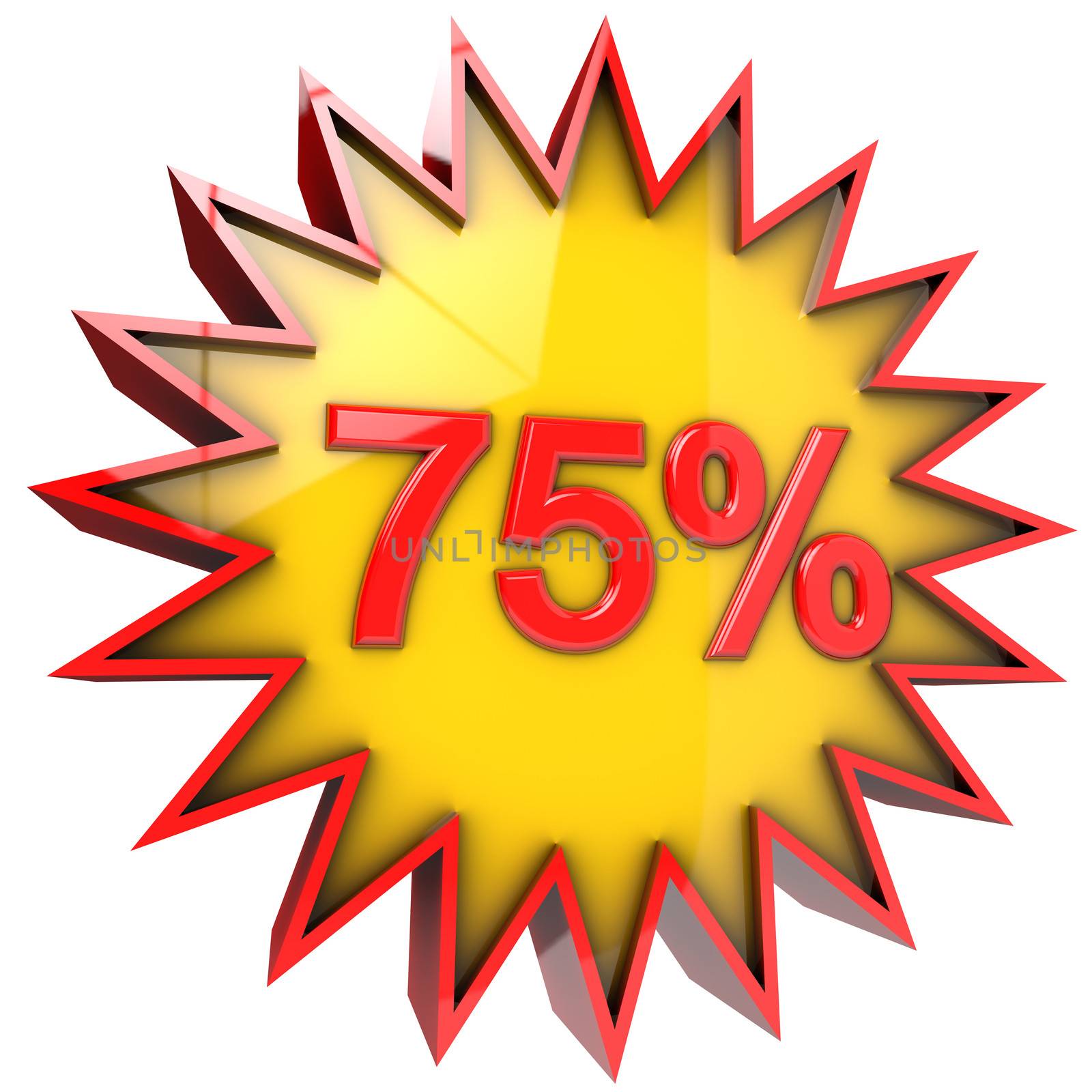 Discount Star seventy five percent in 3d isolated with clipping path and alpha channel