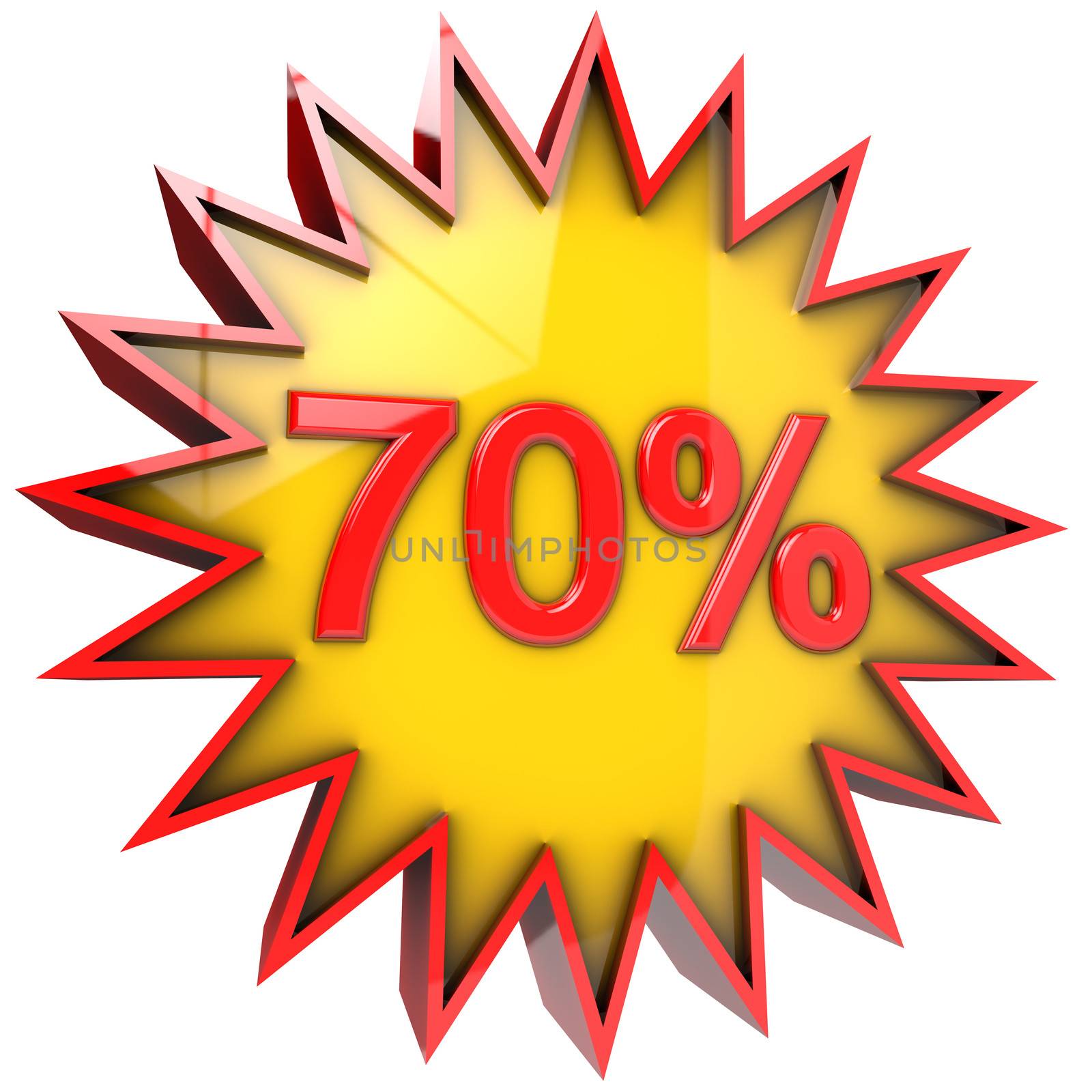 star with seventy percent discount 3d isolated with clipping path and alpha channel
