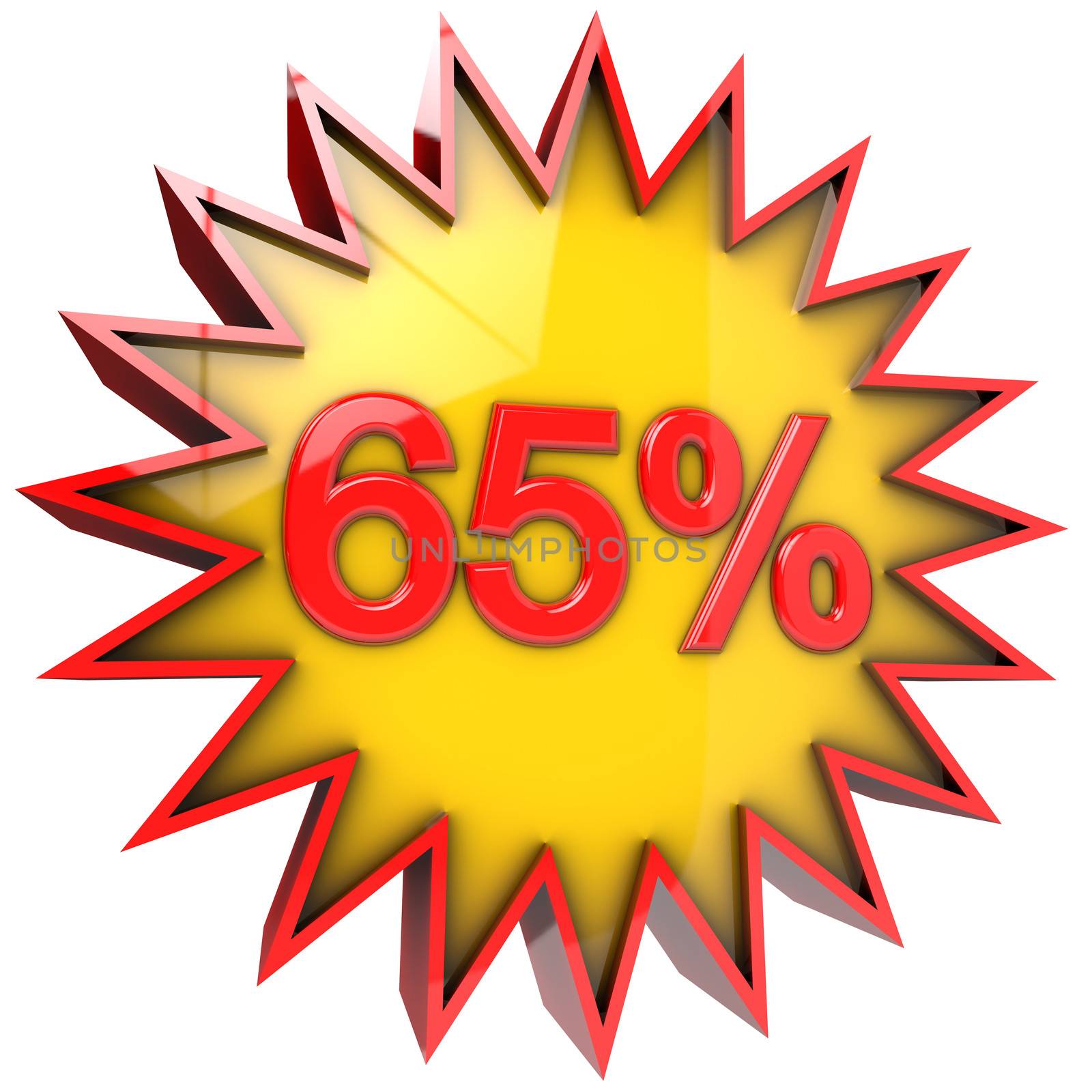 star with sixty five percent discount 3d isolated with clipping path and alpha channel