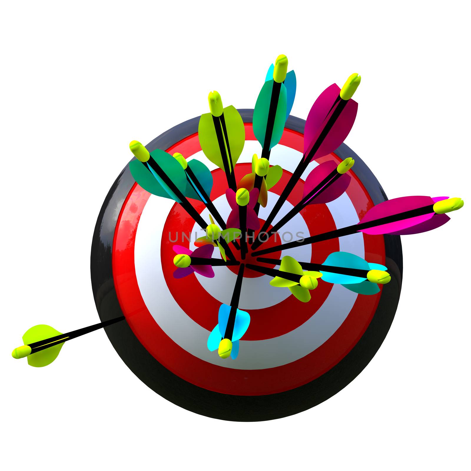 3D simulation of a ball with target and arrows in the center with an error isolated and with clipping path