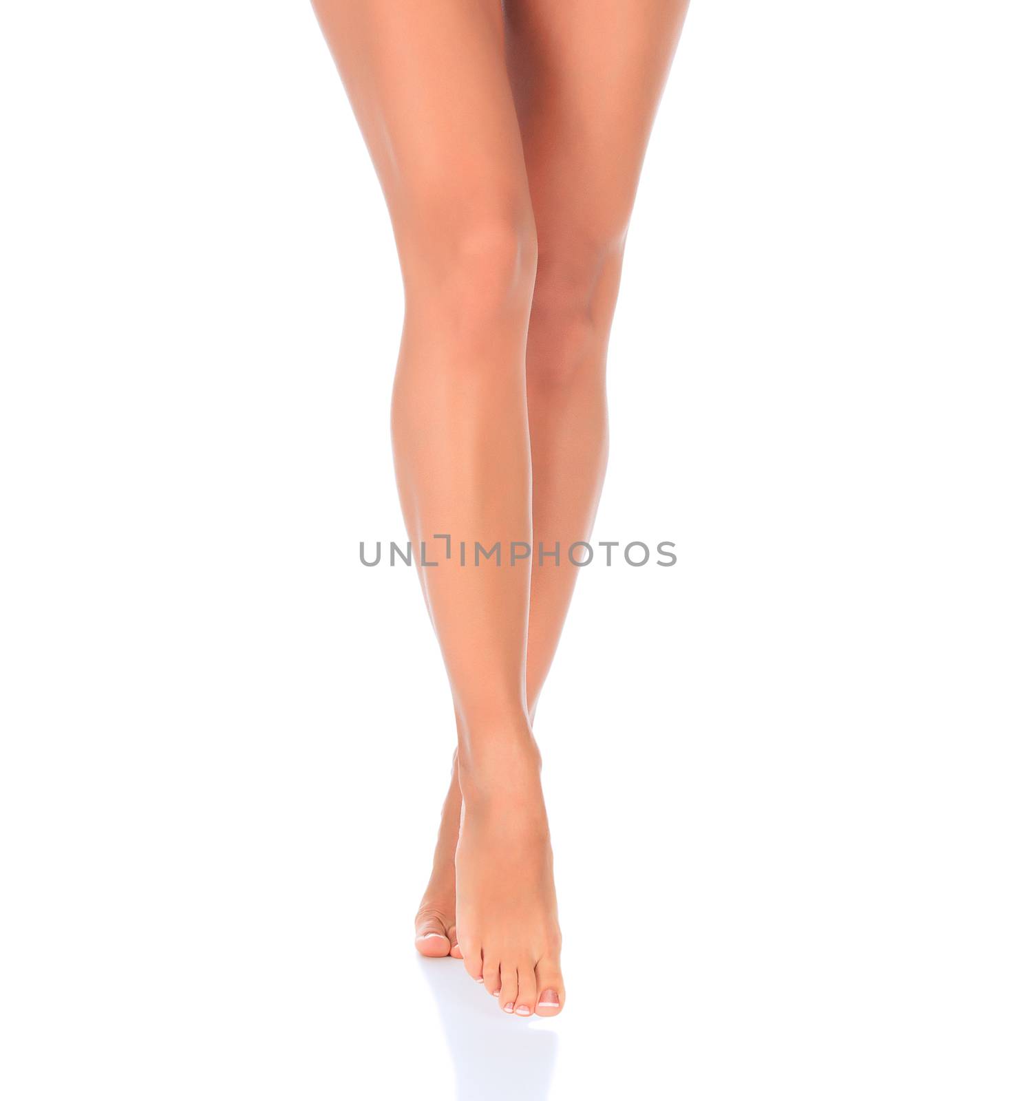 Beautiful woman legs against white background