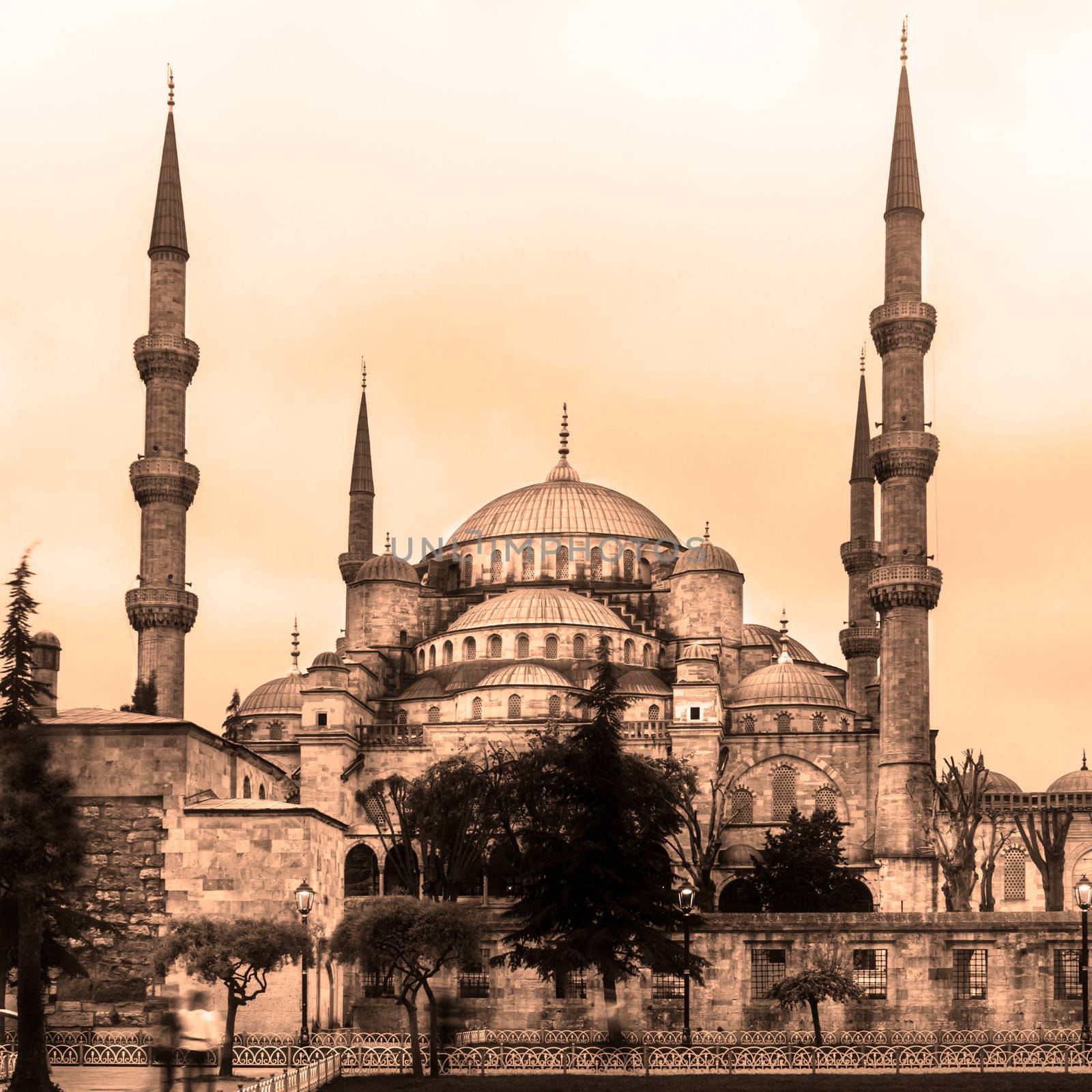 The Sultan Ahmed Mosque is an historic mosque in Istanbul. The mosque is popularly known as the Blue Mosque for the blue tiles adorning the walls of its interior.