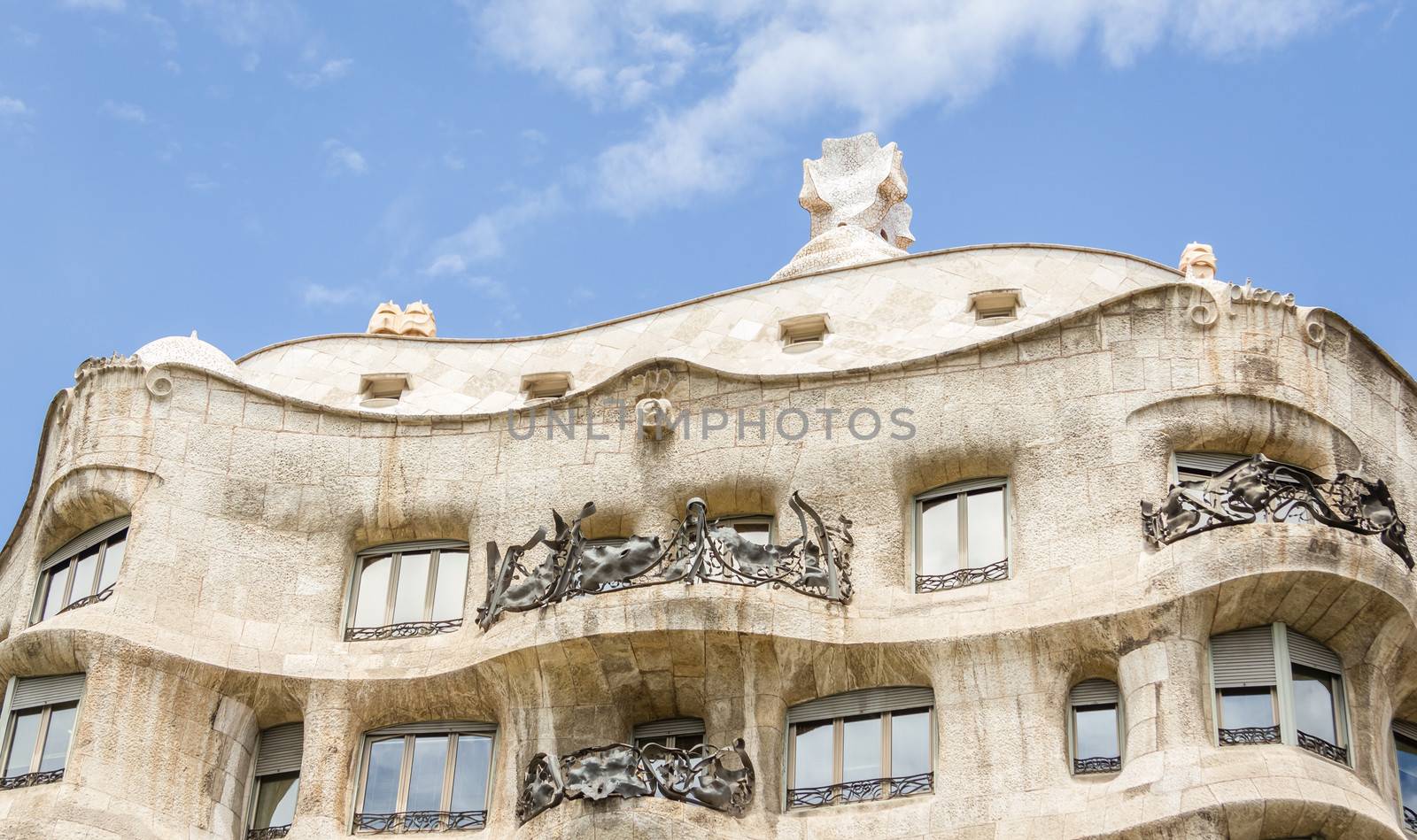 Architecture detail of Casa Mila, better known as La Pedrera, designed by Antoni Gaudi, in Barcelona, Spain. It��s the best exponent of modernist architecture