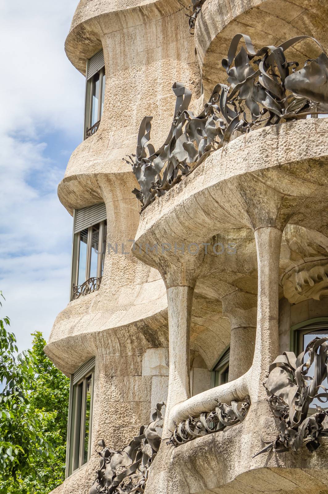 Architecture detail of Casa Mila, better known as La Pedrera, in by doble.d