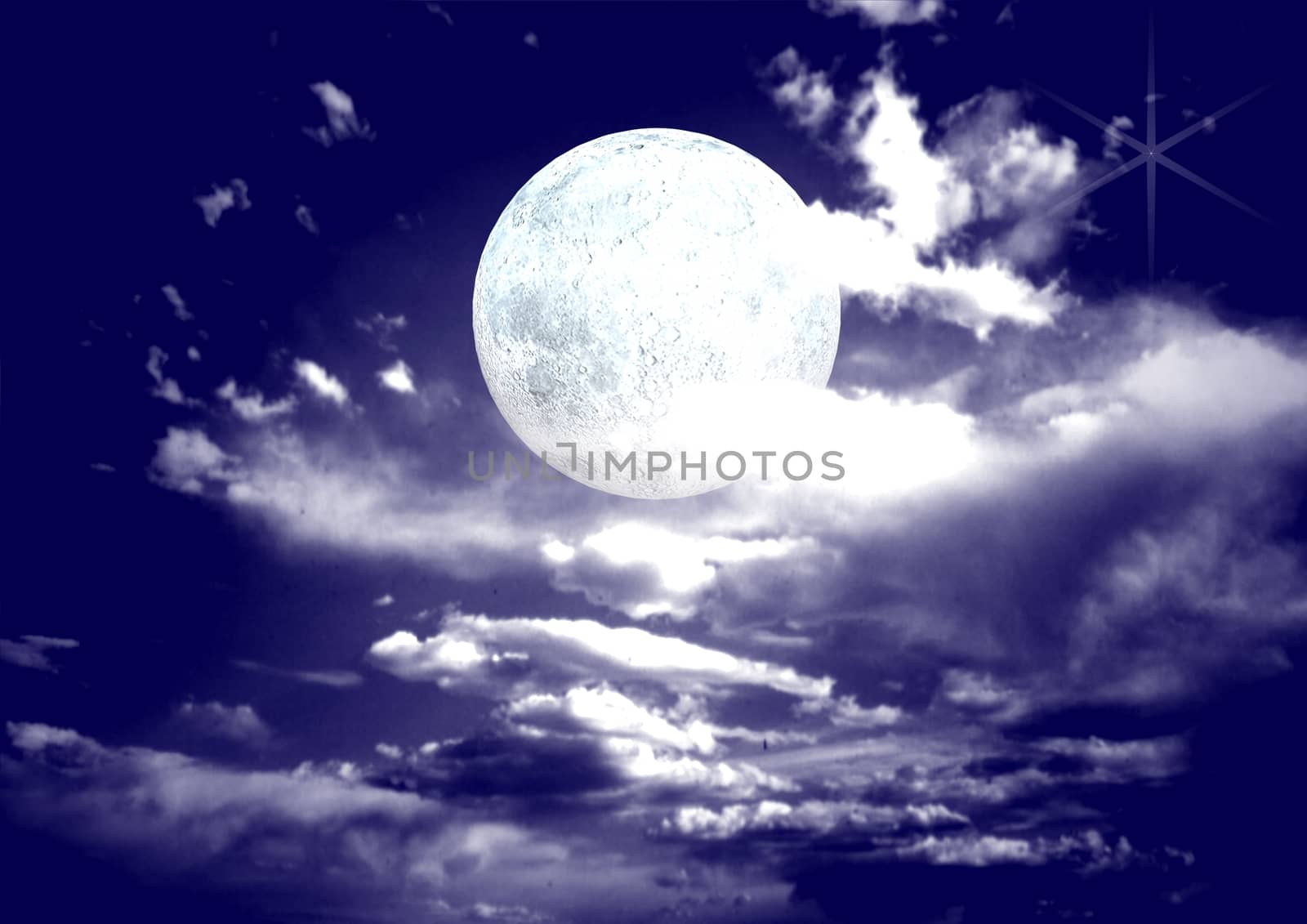 Full moon in the night black sky
