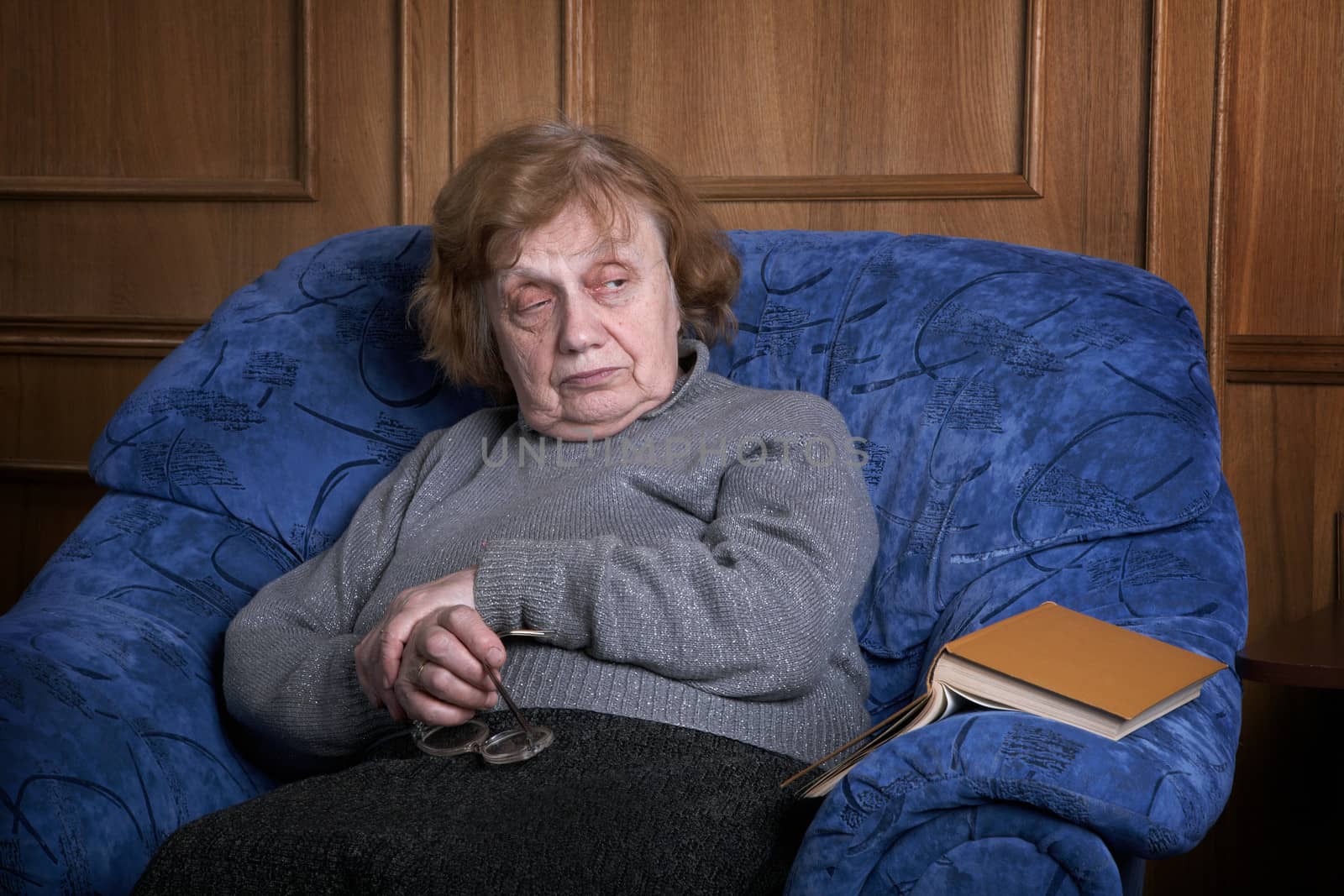 The grandmother in an armchair with the book