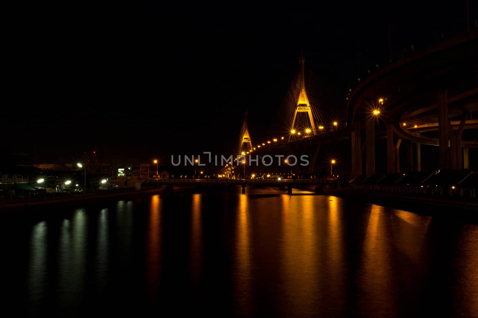 Bhumibol  bridge  area at Night,Bangkok,Thailand