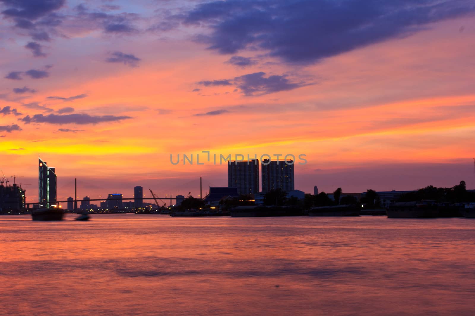 Bhumibol  bridge  area at twilight,Bangkok,Thailand