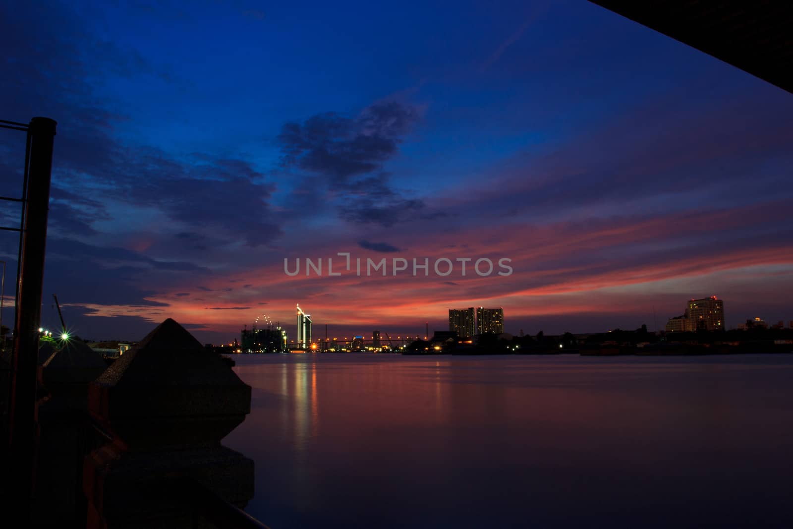 Bhumibol  bridge  area at twilight,Bangkok,Thailand