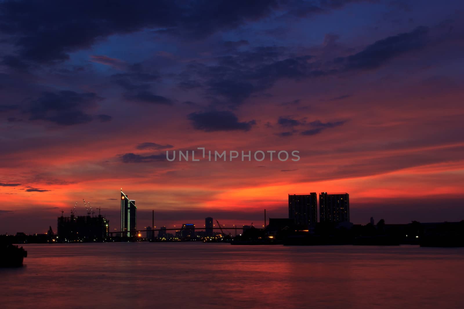 Bhumibol  bridge  area at twilight,Bangkok,Thailand