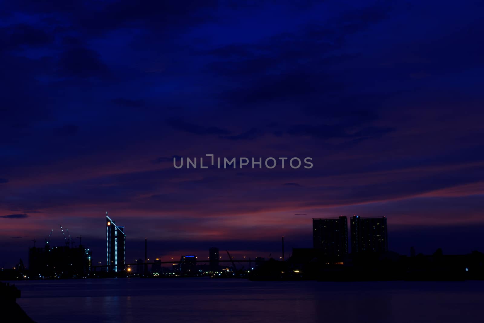 Bhumibol  bridge  area at twilight,Bangkok,Thailand