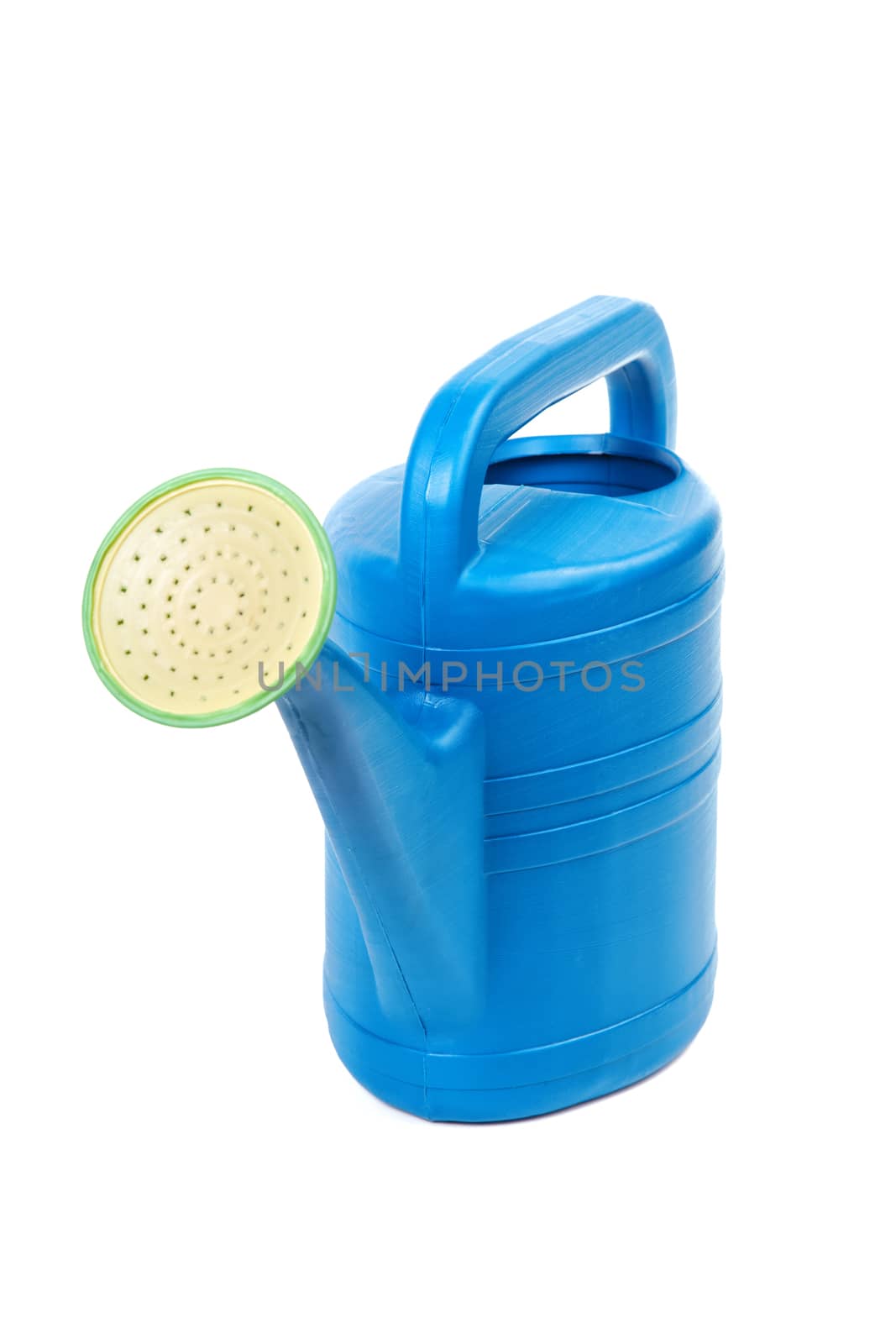 Plastic watering can isolated on a white background