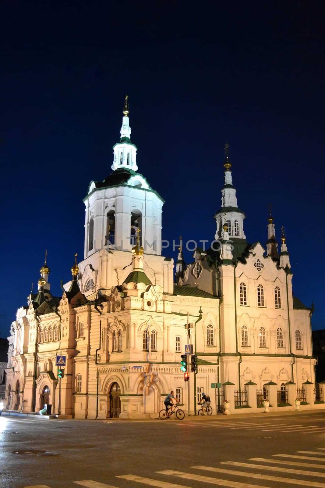 Spassky church in night-time lighting. Tyumen, Russia.