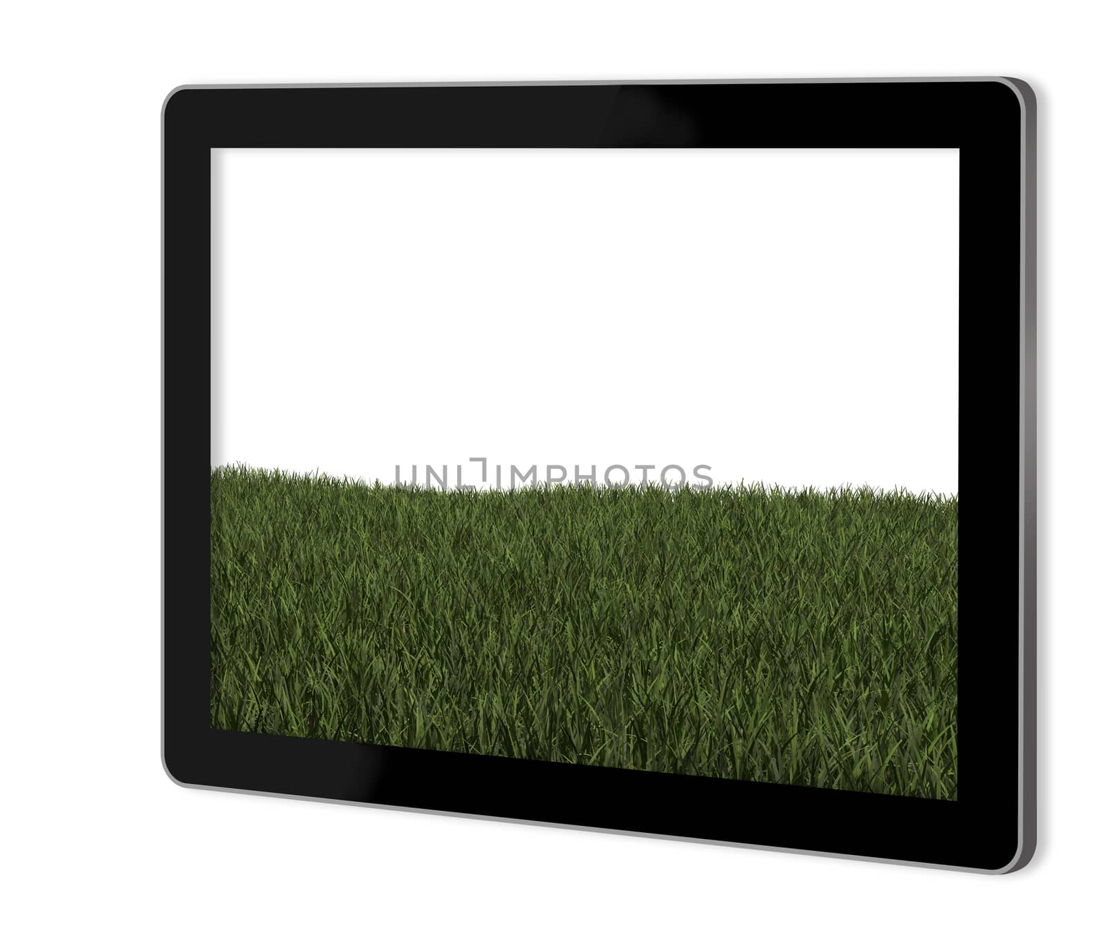 Perfect Grass on screen of tablet  made in 3d software