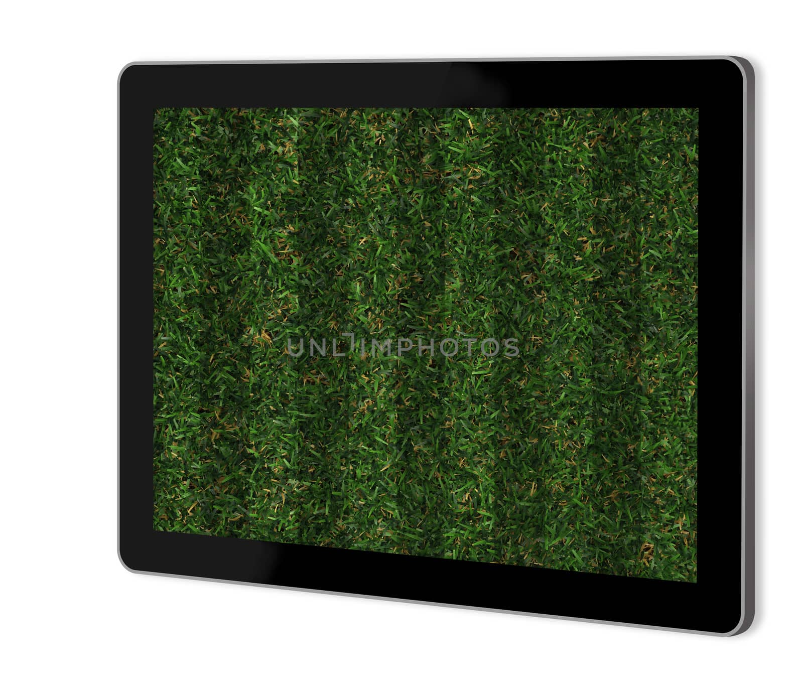 Perfect Grass on screen of tablet  made in 3d software