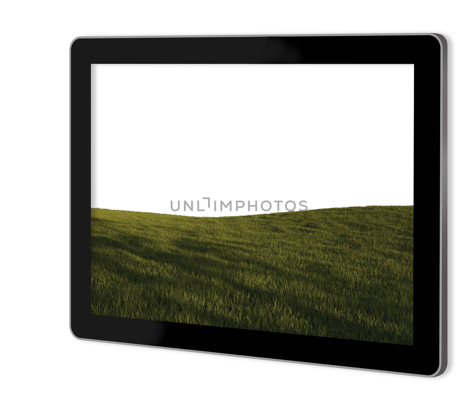 Perfect Grass on screen of tablet  made in 3d software