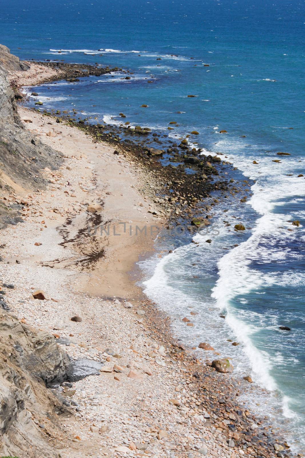 View of the Mohegan Bluffs section of Block Island located in the state of Rhode Island USA.