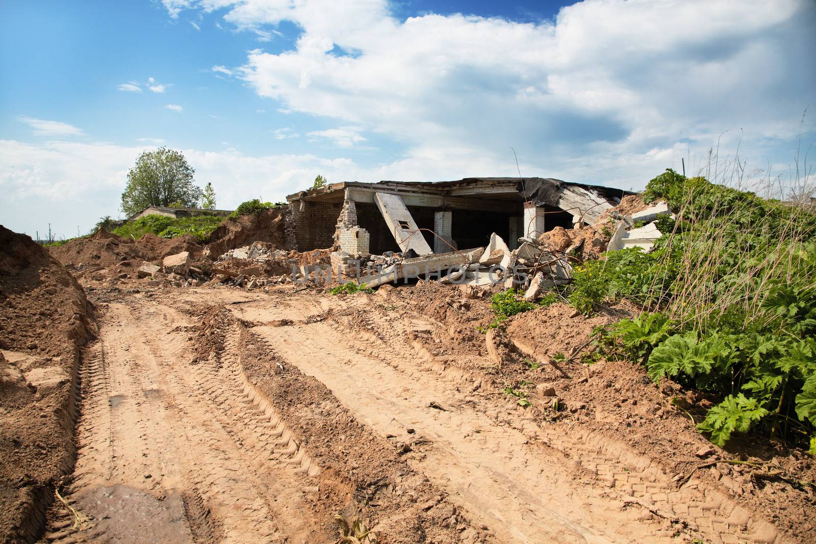 Ruins of modern buildings in the afternoon