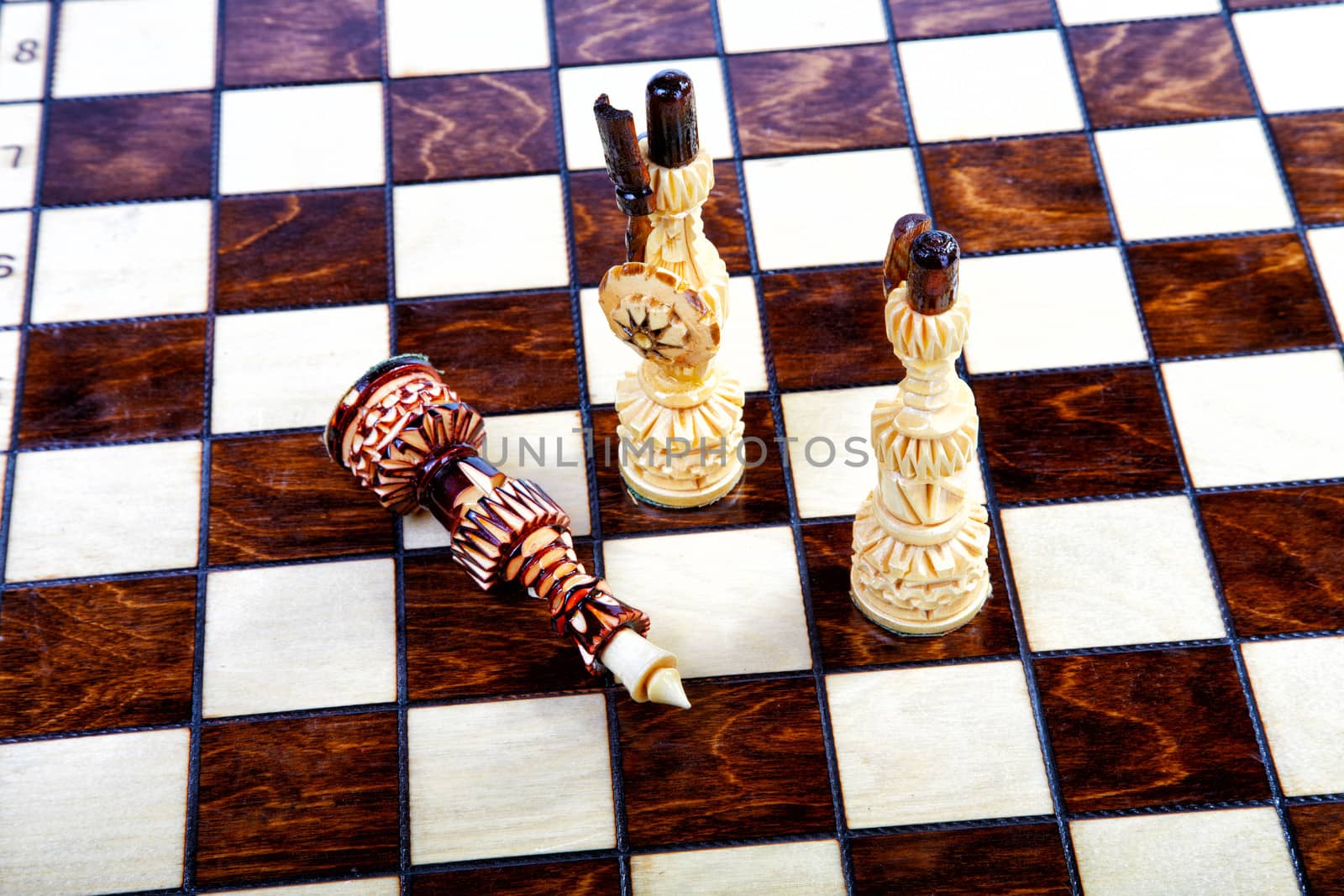 Chessboard with decorative chessmen