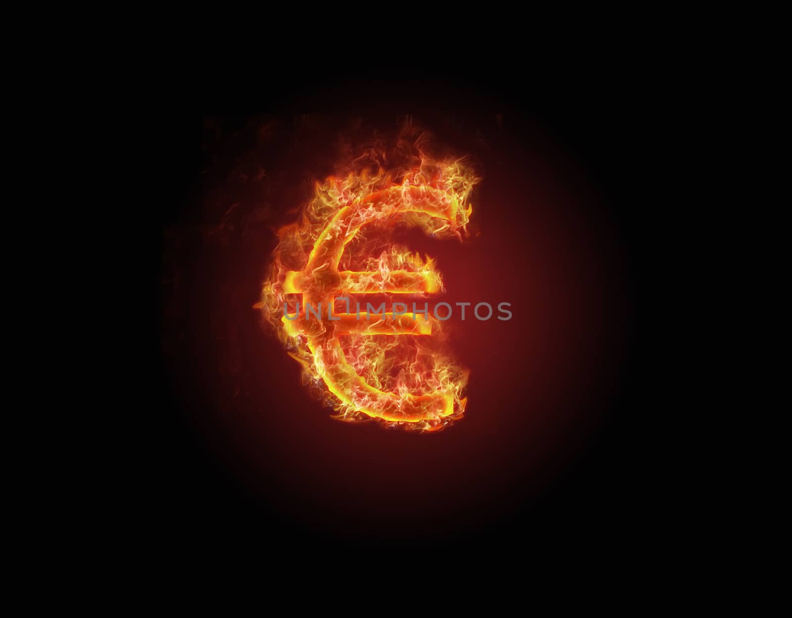 Burning Euro currency symbol 