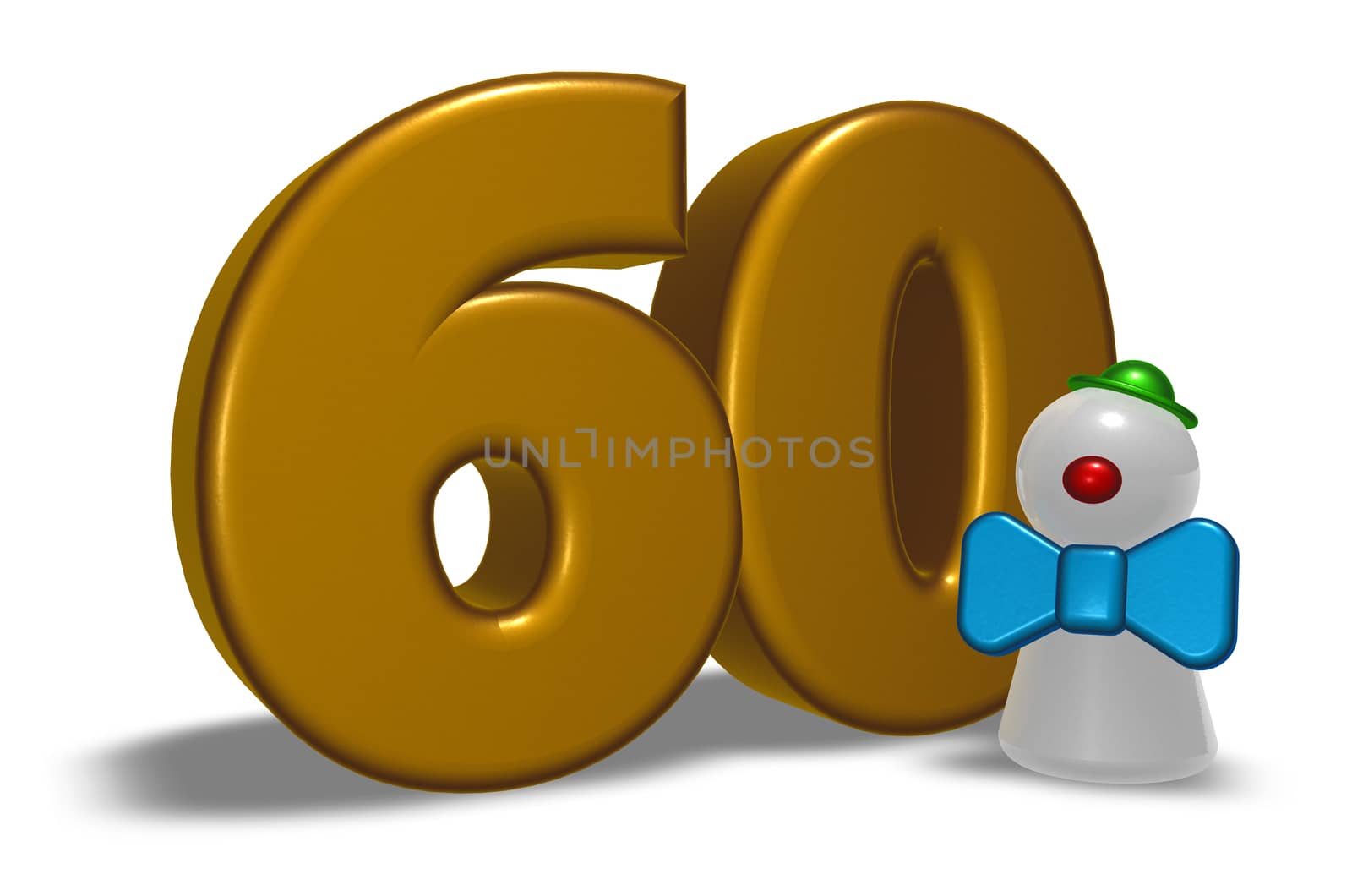 number sixty and clown - 3d illustration